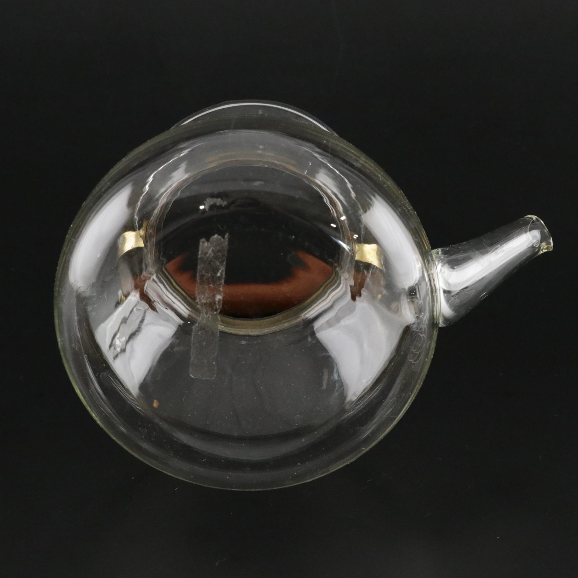 Hand Blown Mid-Century Glass Kettle With Silver Plate Tray and Cordial Glasses