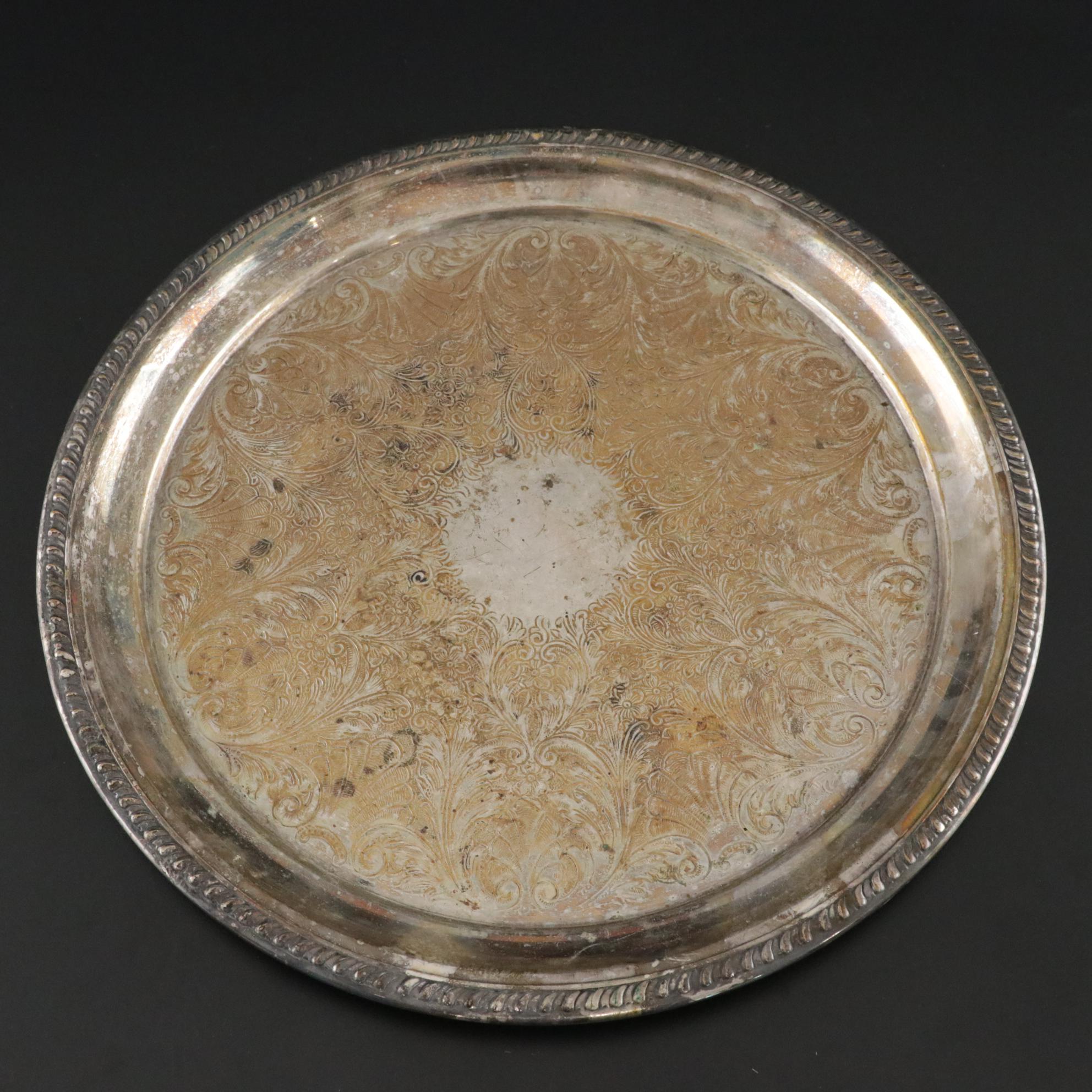 Hand Blown Mid-Century Glass Kettle With Silver Plate Tray and Cordial Glasses