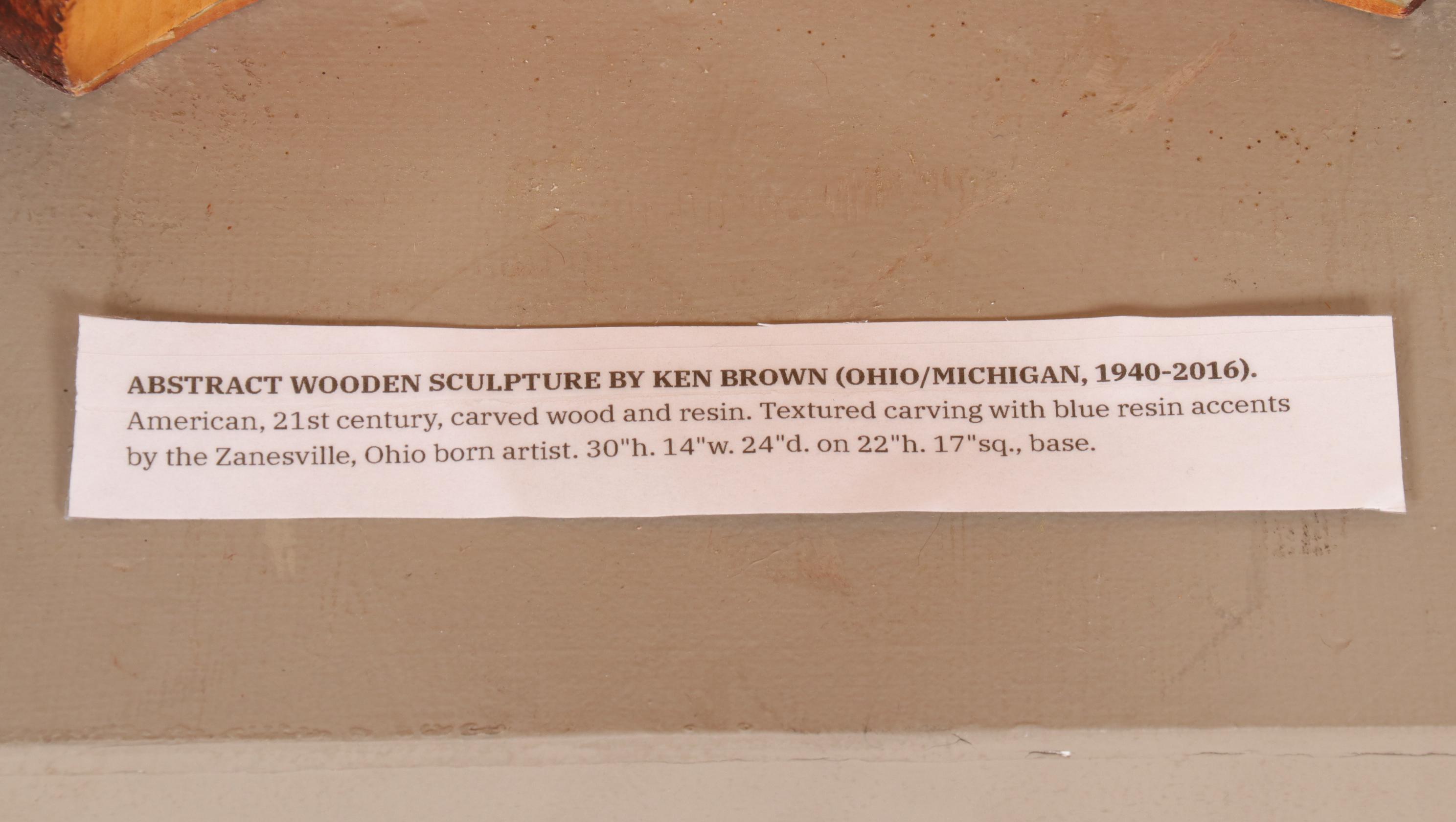 Ken Brown Abstract Carved Wood and Resin Sculpture, 21st Century