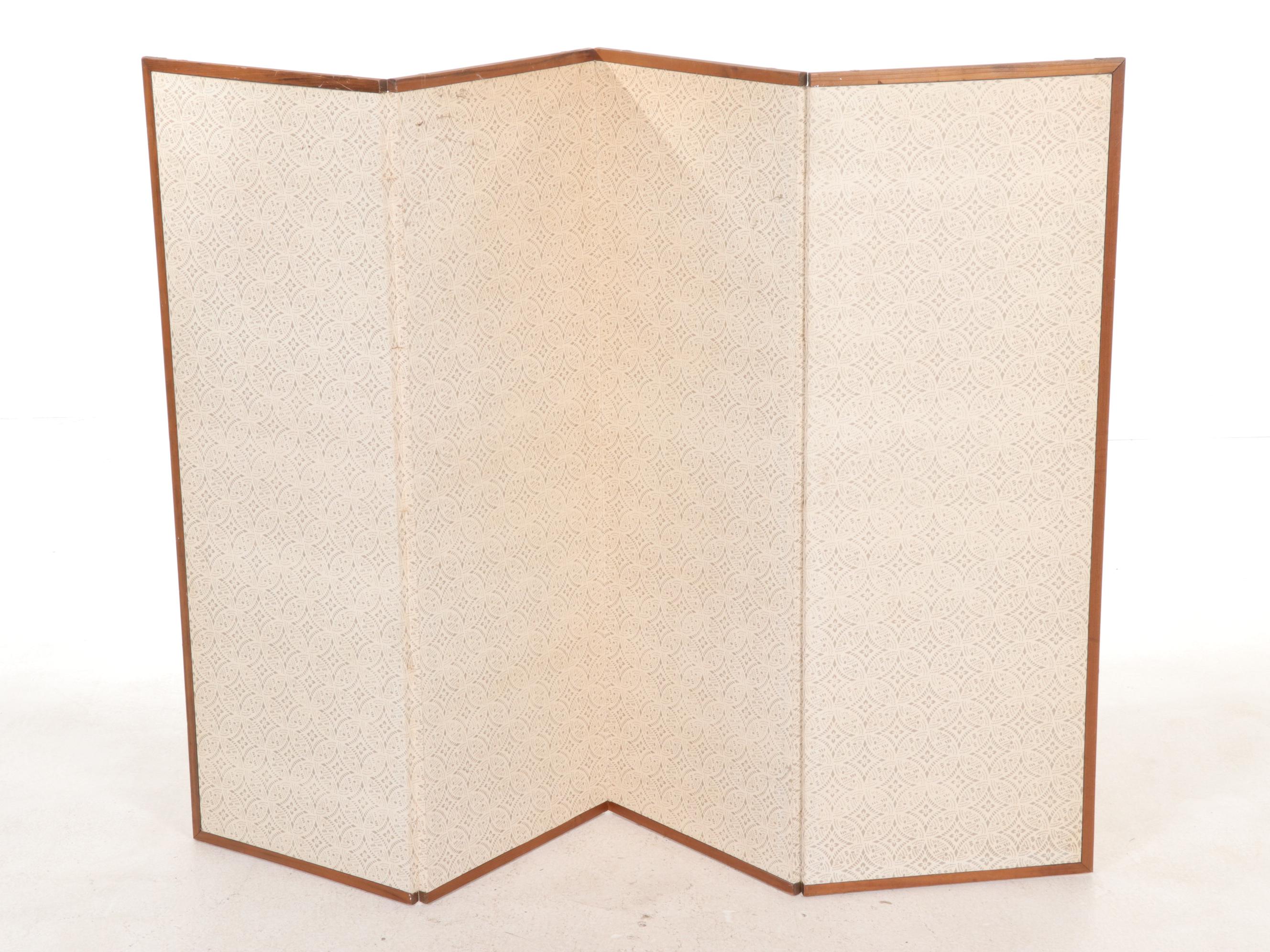Japanese Style Four-Panel Hand-Painted "Shoji" Screen