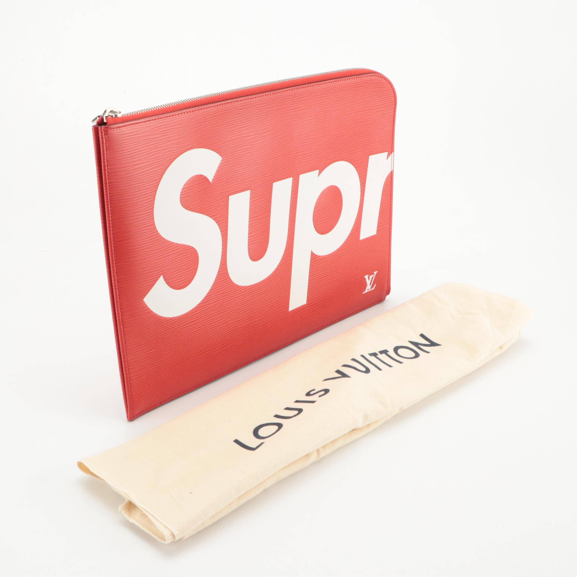 Louis Vuitton x Supreme Pochette Jour GM Zipper Clutch in Red Epi Leather