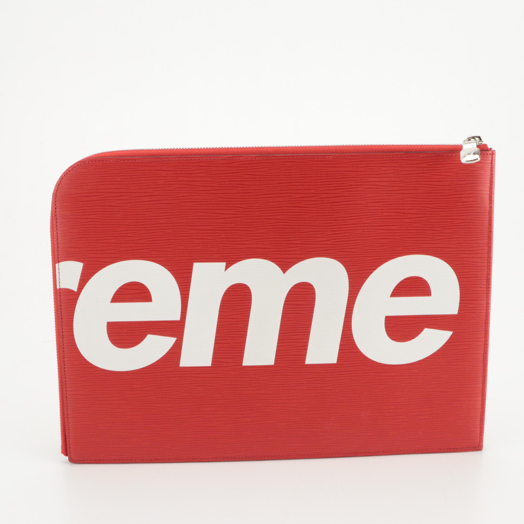 Louis Vuitton x Supreme Pochette Jour GM Zipper Clutch in Red Epi Leather