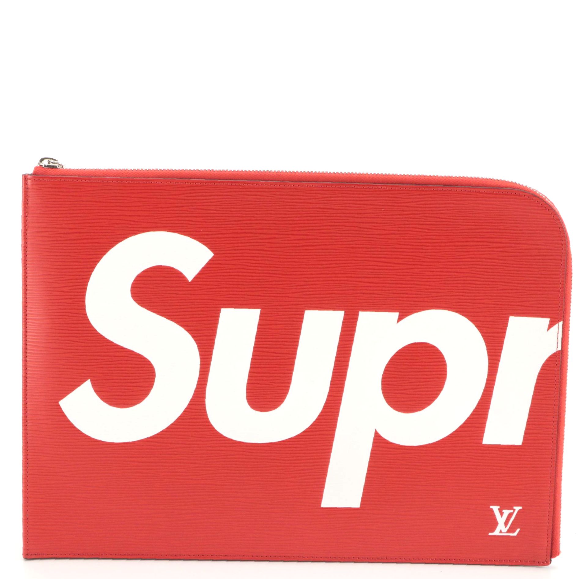 Louis Vuitton x Supreme Pochette Jour GM Zipper Clutch in Red Epi Leather