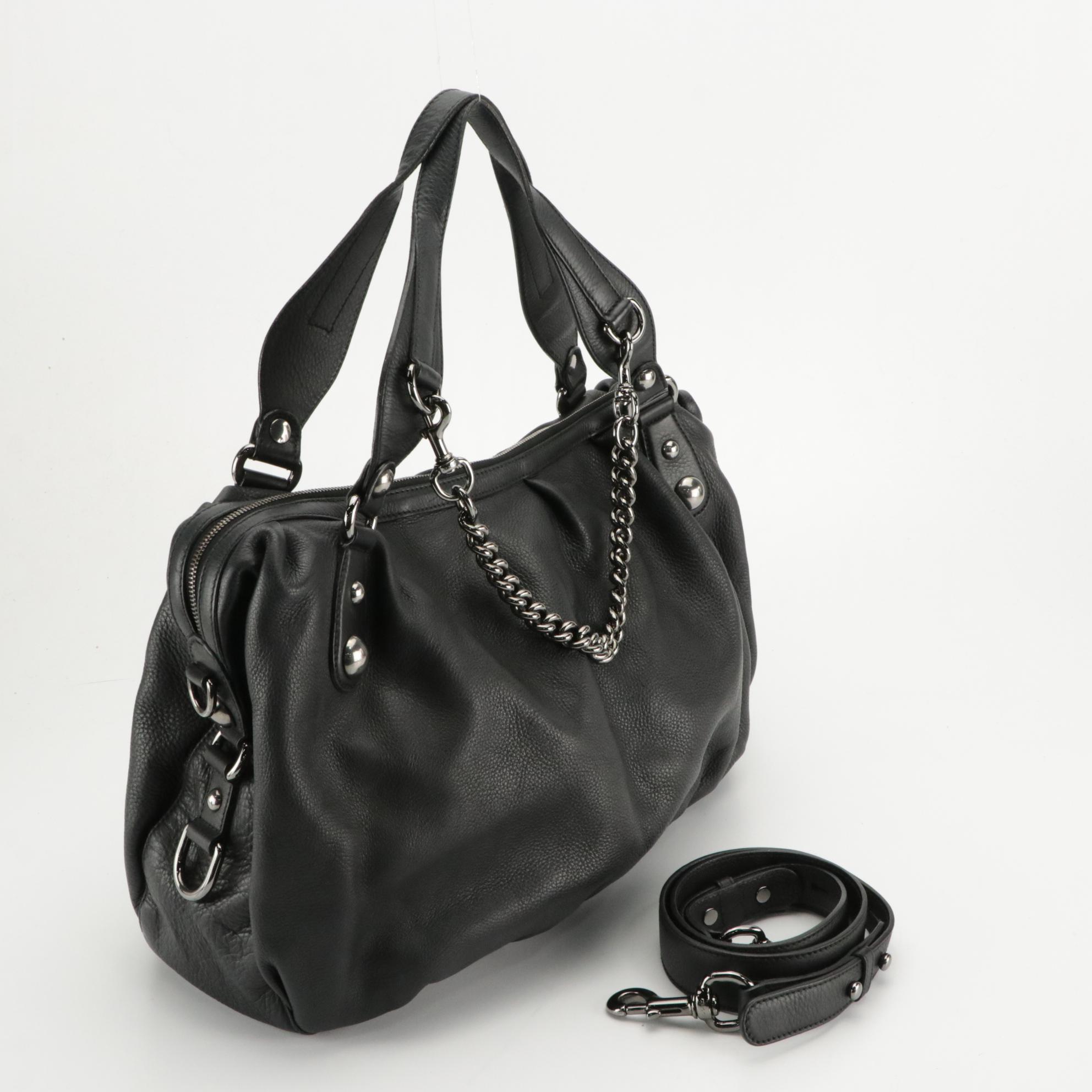 Gucci Icon Bit Large Two-Way Pleated Boston Bag in Black Grained Leather
