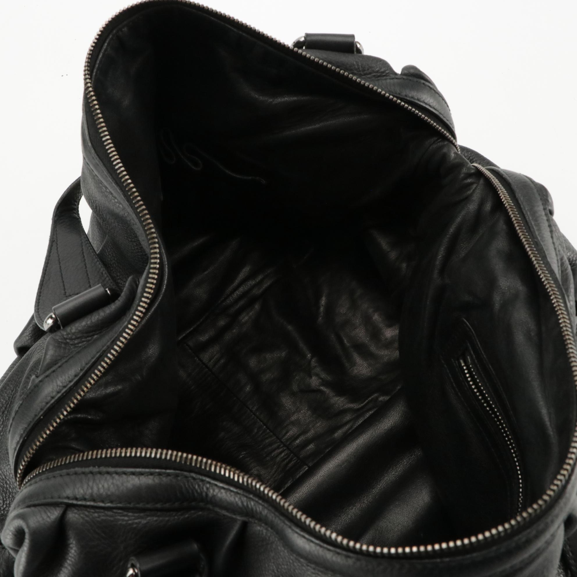 Gucci Icon Bit Large Two-Way Pleated Boston Bag in Black Grained Leather