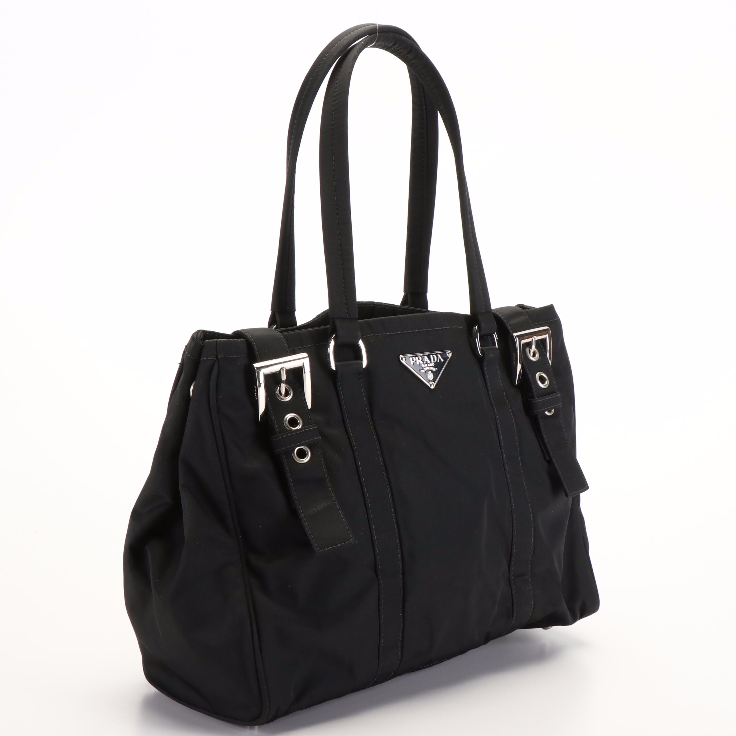 Prada Expandable Buckle Tote in Black Tessuto Nylon