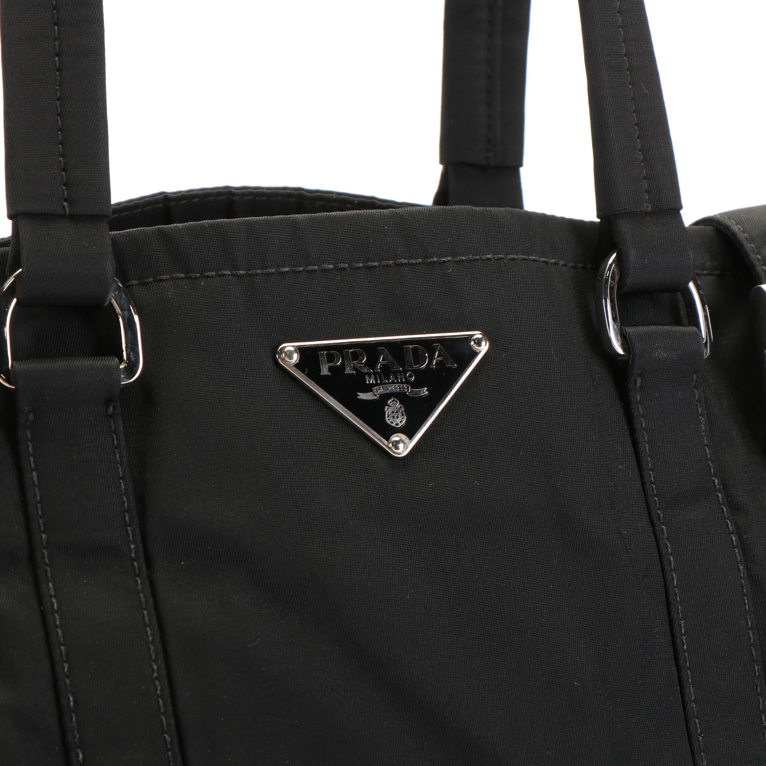 Prada Expandable Buckle Tote in Black Tessuto Nylon