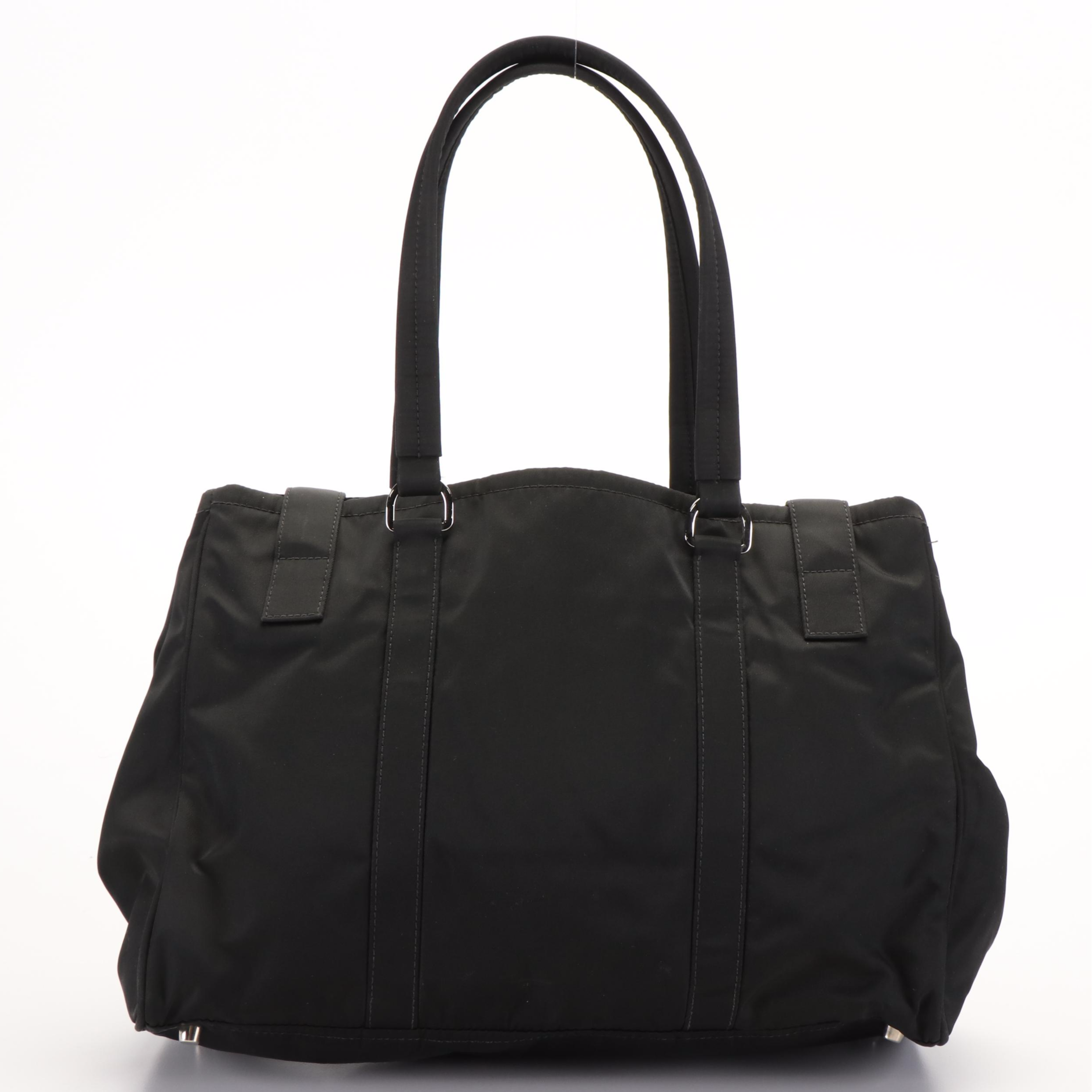 Prada Expandable Buckle Tote in Black Tessuto Nylon