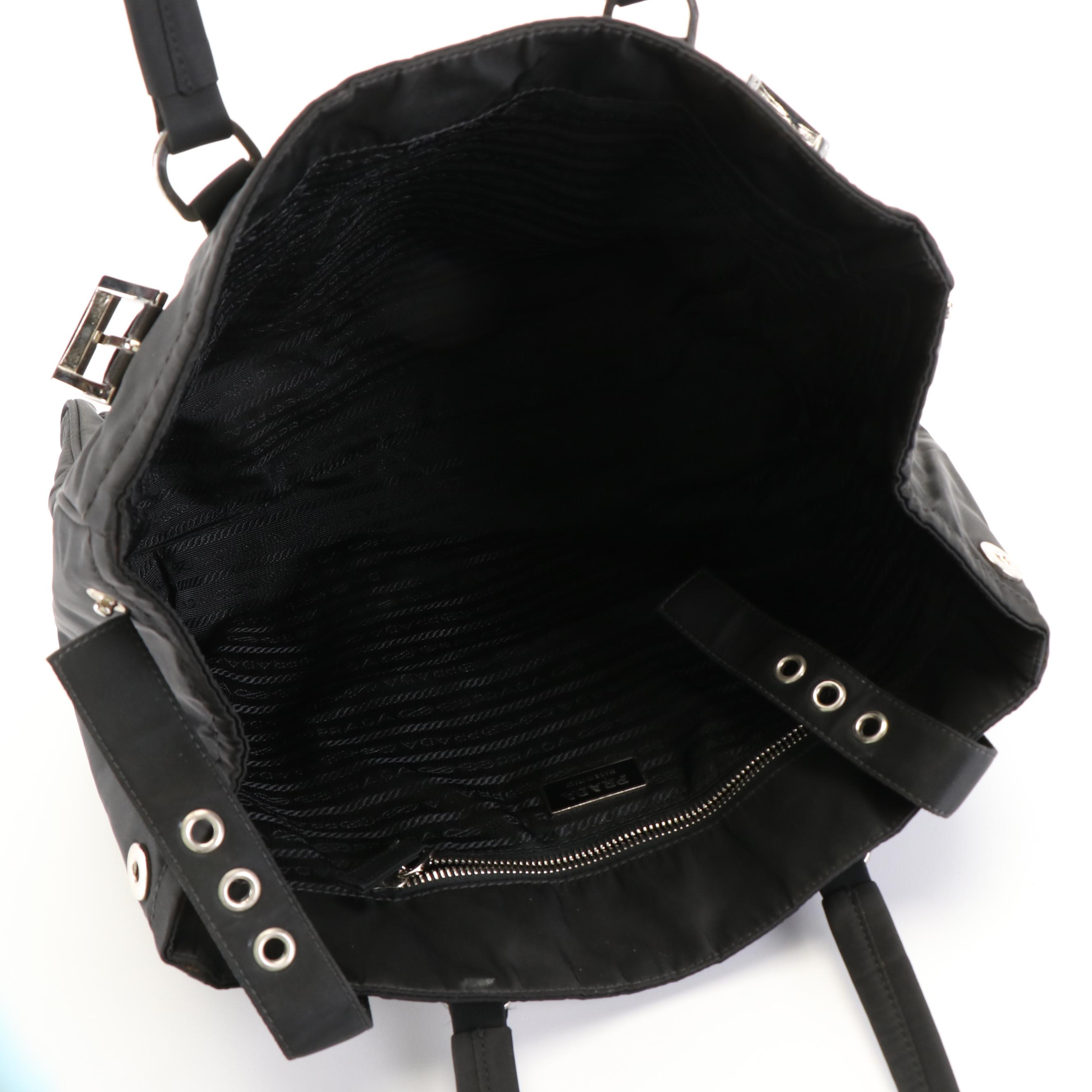 Prada Expandable Buckle Tote in Black Tessuto Nylon