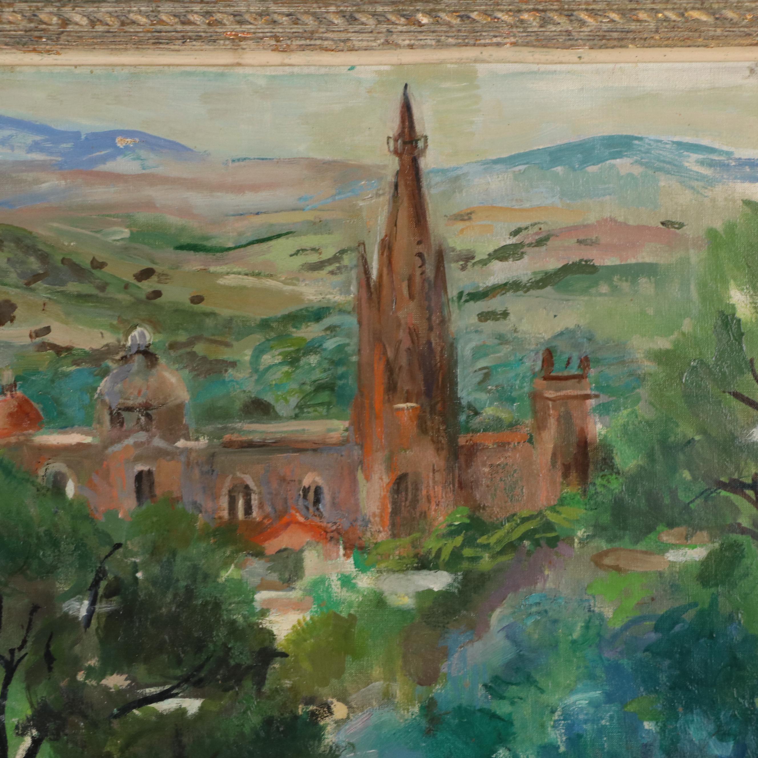 Cityscape Oil Painting "Jerusalem Church Israel," 1900