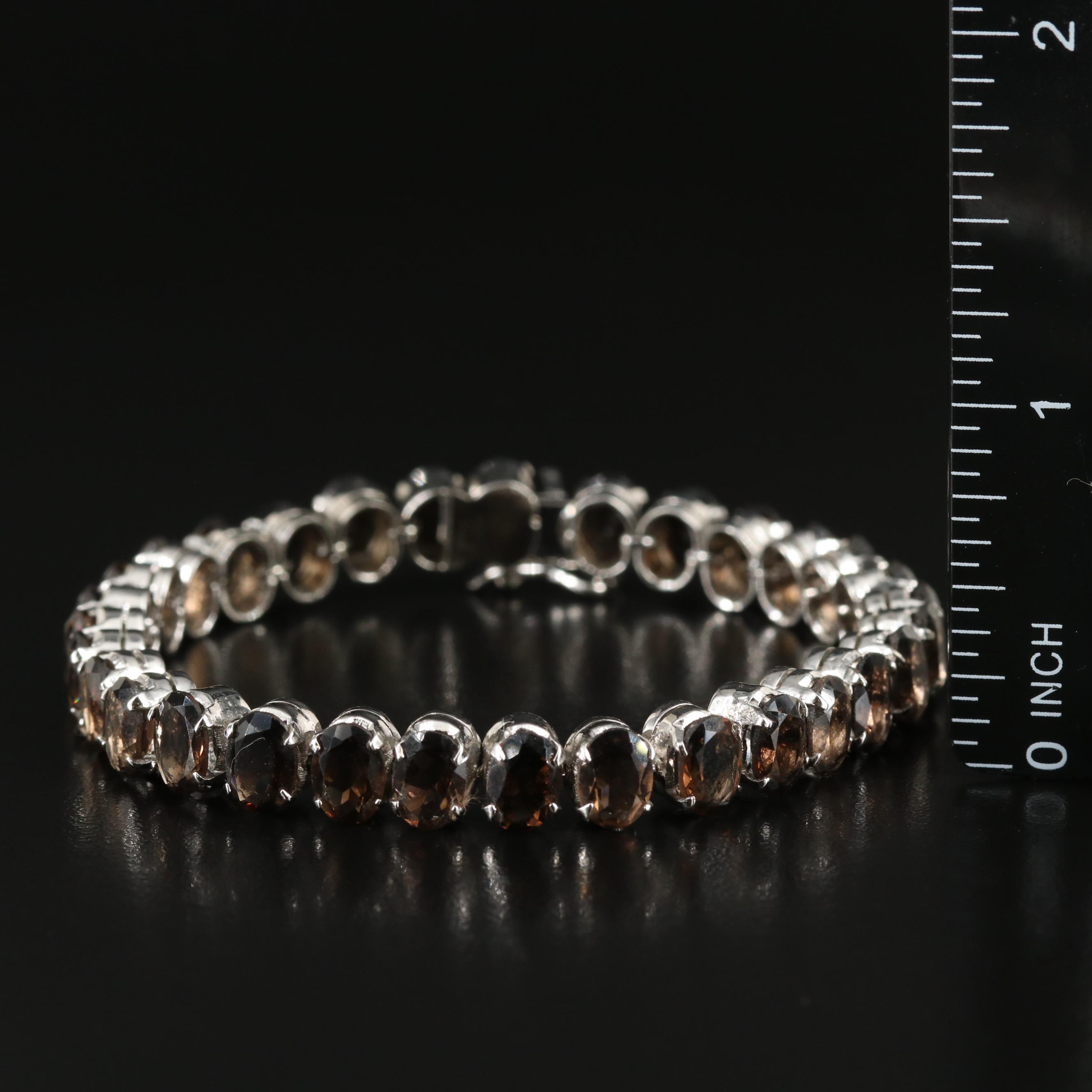 Sterling Smoky Quartz and White Topaz Bracelet and Earrings