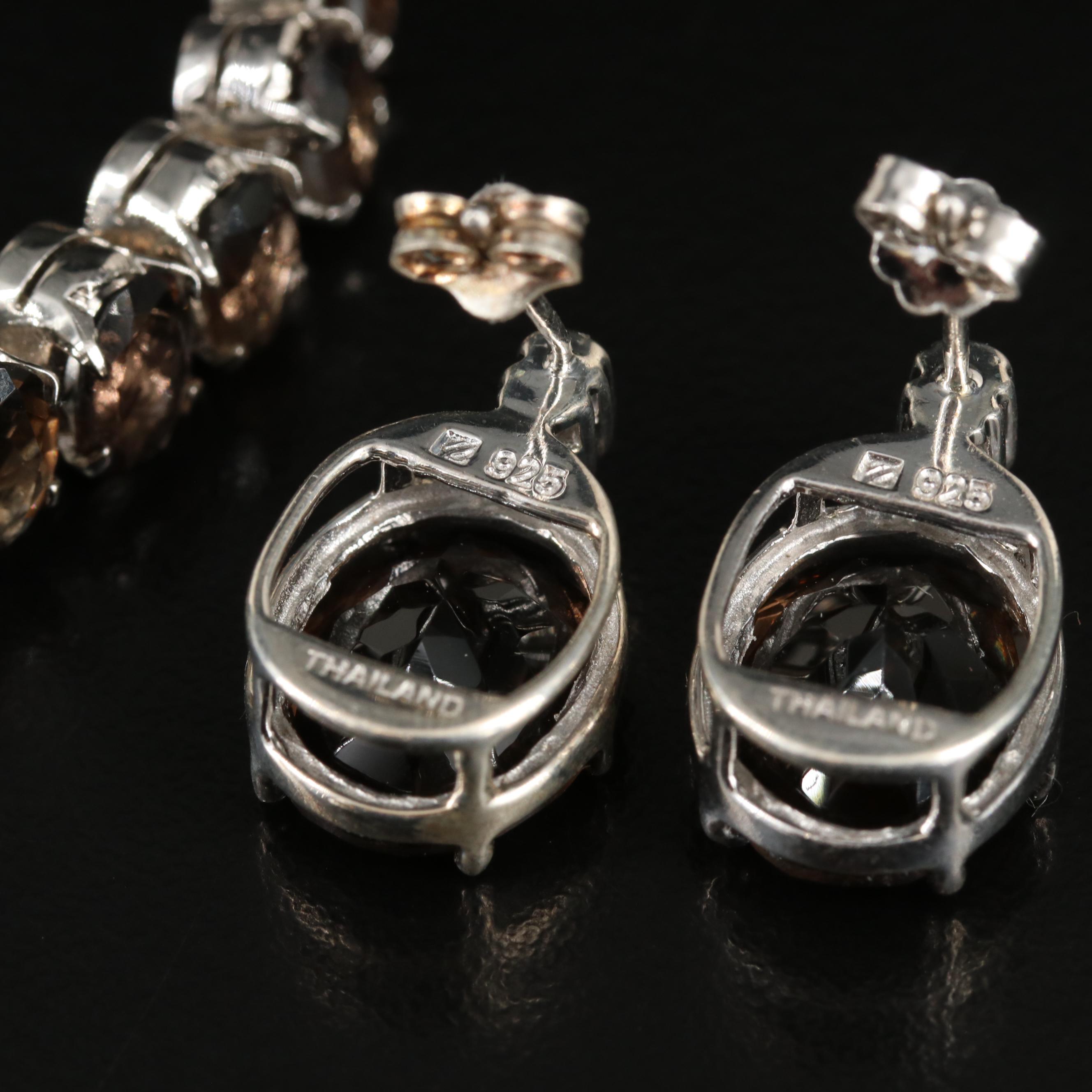 Sterling Smoky Quartz and White Topaz Bracelet and Earrings