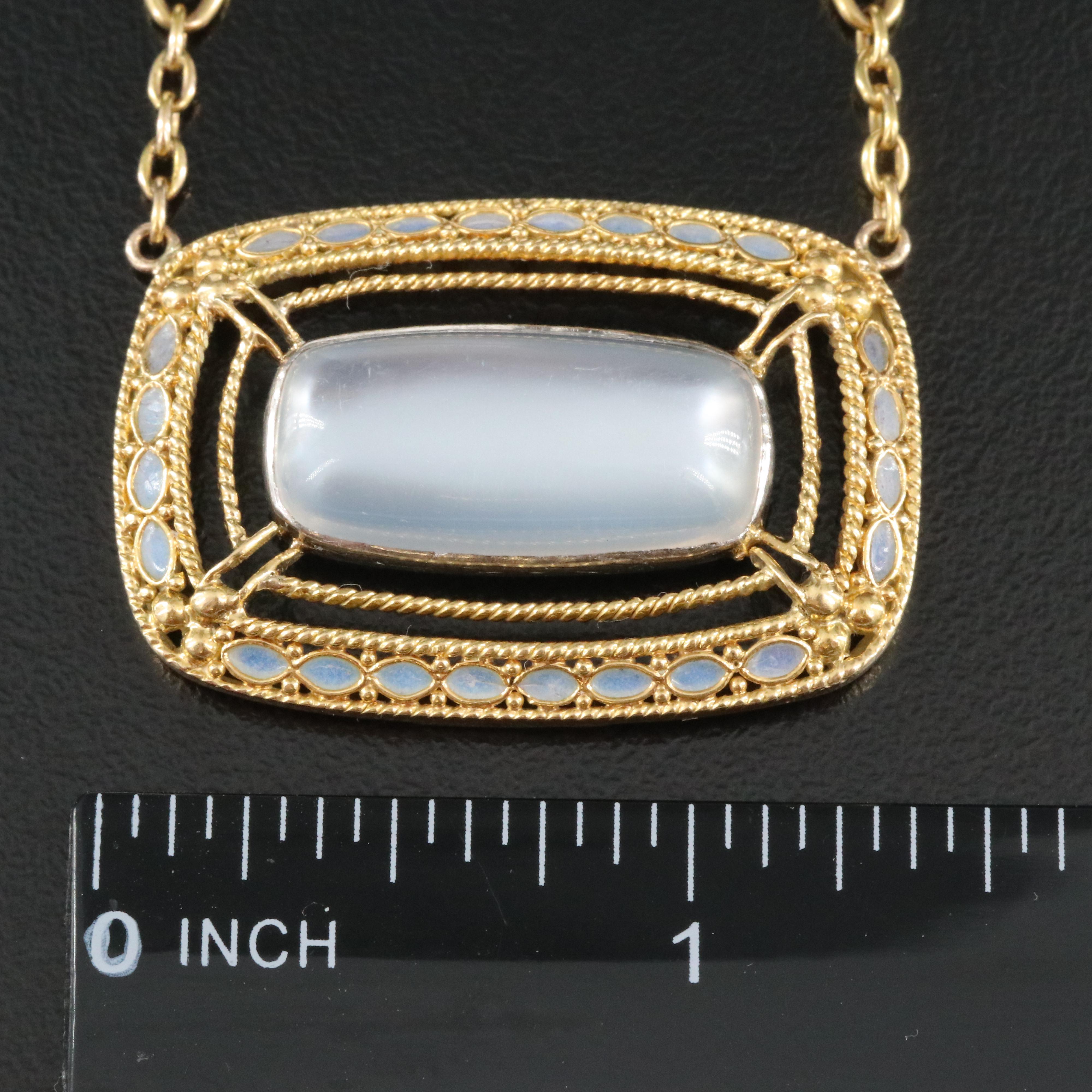 Louis Comfort Tiffany 18K Moonstone and Plique-à-jour Enamel Pendant Necklace