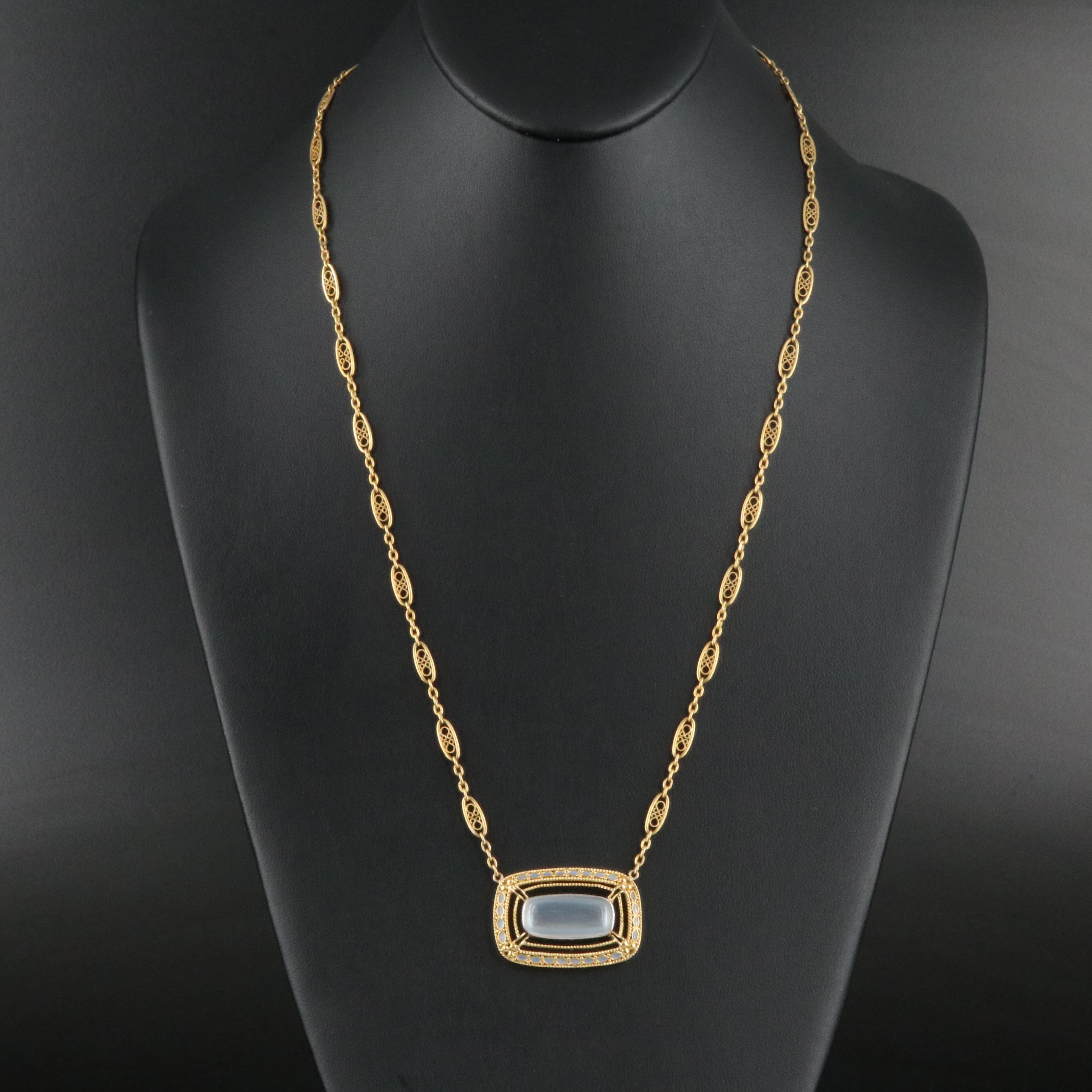 Louis Comfort Tiffany 18K Moonstone and Plique-à-jour Enamel Pendant Necklace