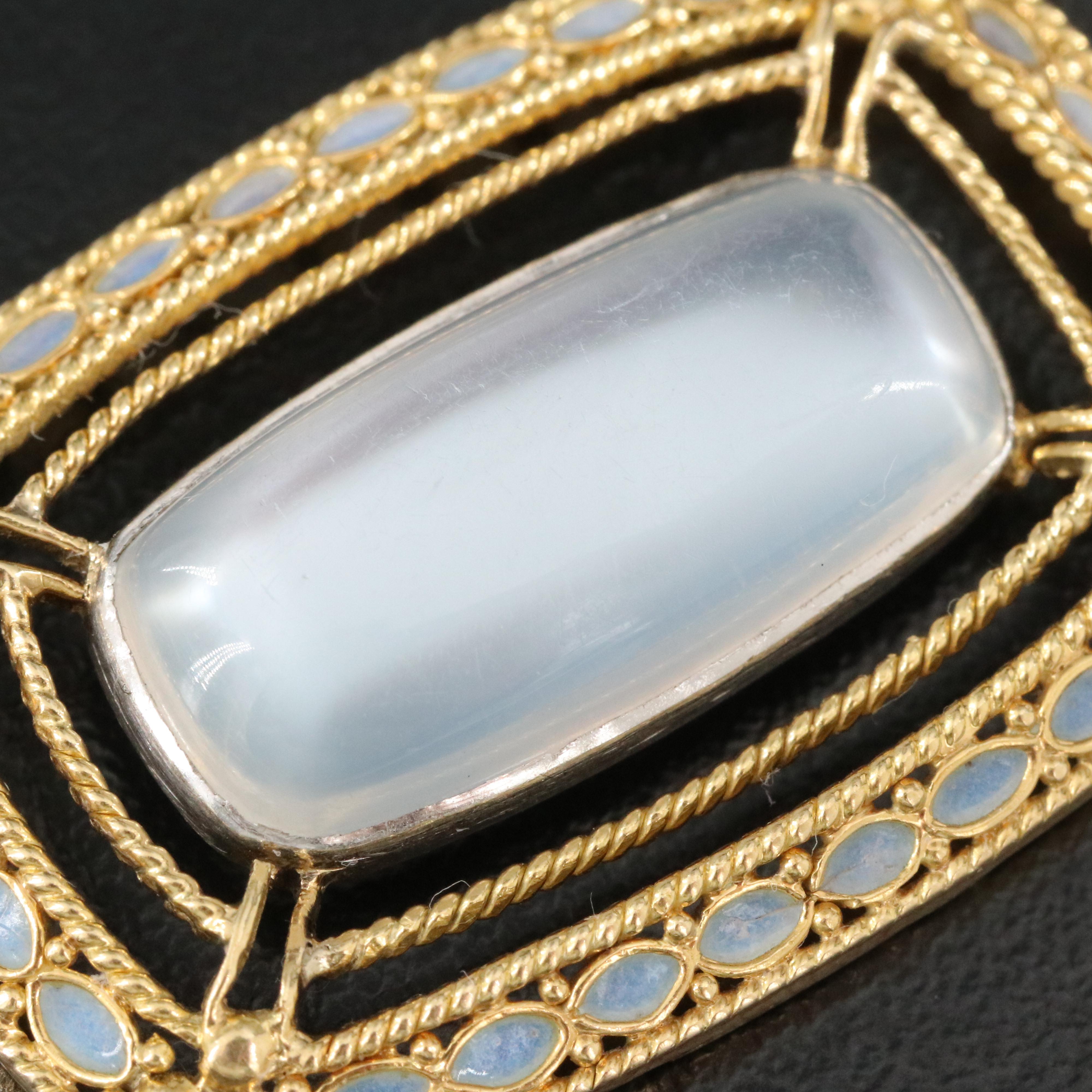 Louis Comfort Tiffany 18K Moonstone and Plique-à-jour Enamel Pendant Necklace