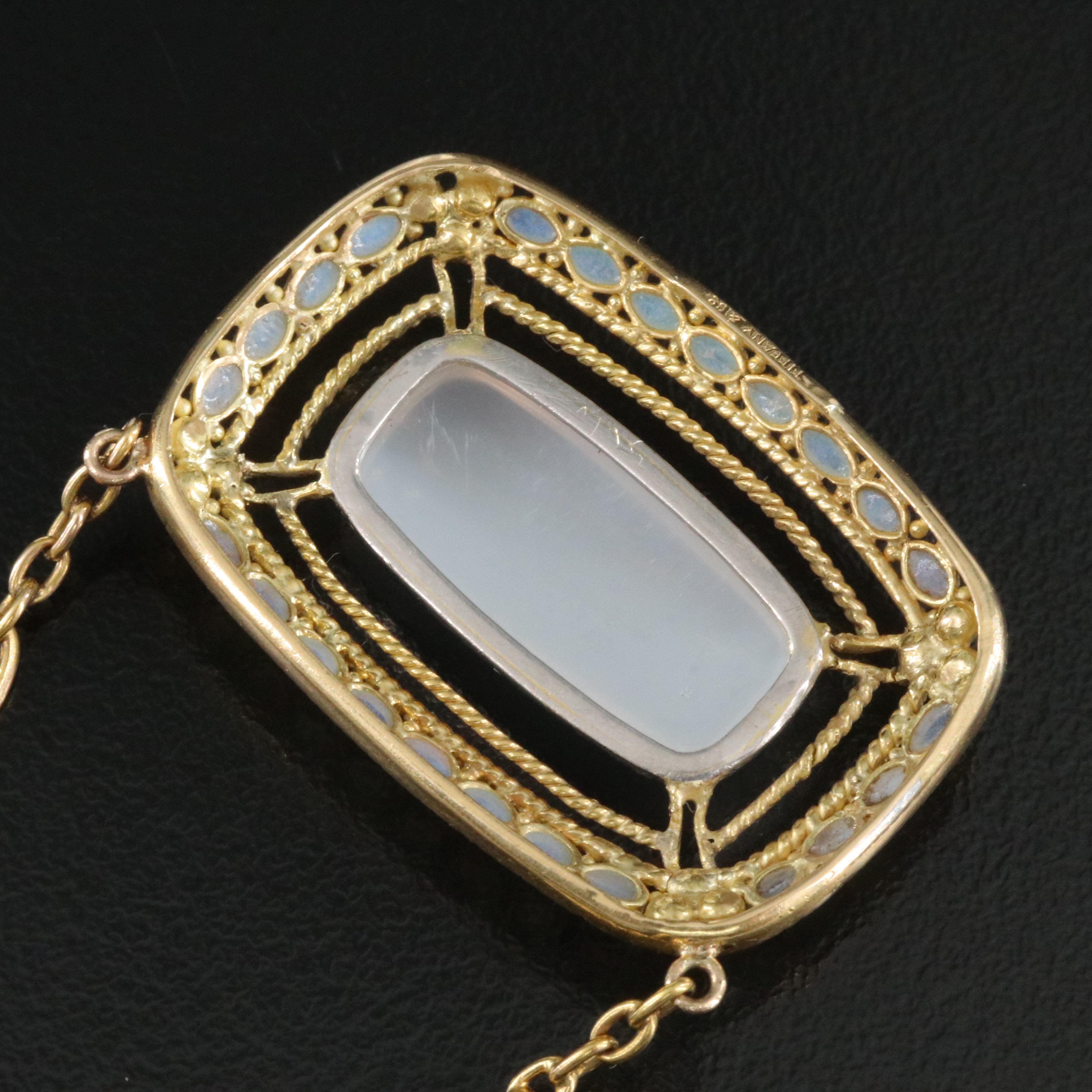Louis Comfort Tiffany 18K Moonstone and Plique-à-jour Enamel Pendant Necklace