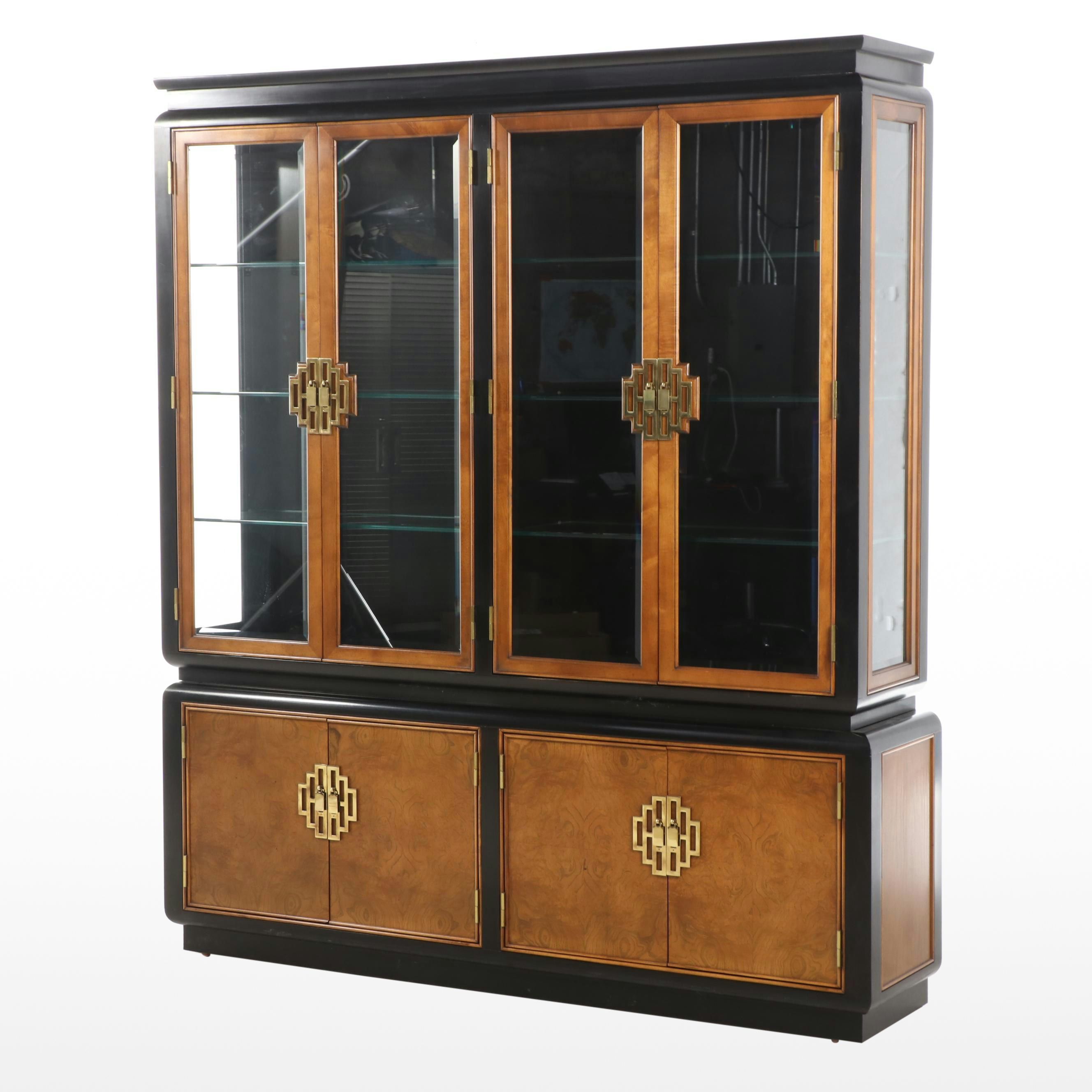 Century Furniture Chinese Style Elm and Parcel-Ebonized China Cabinet