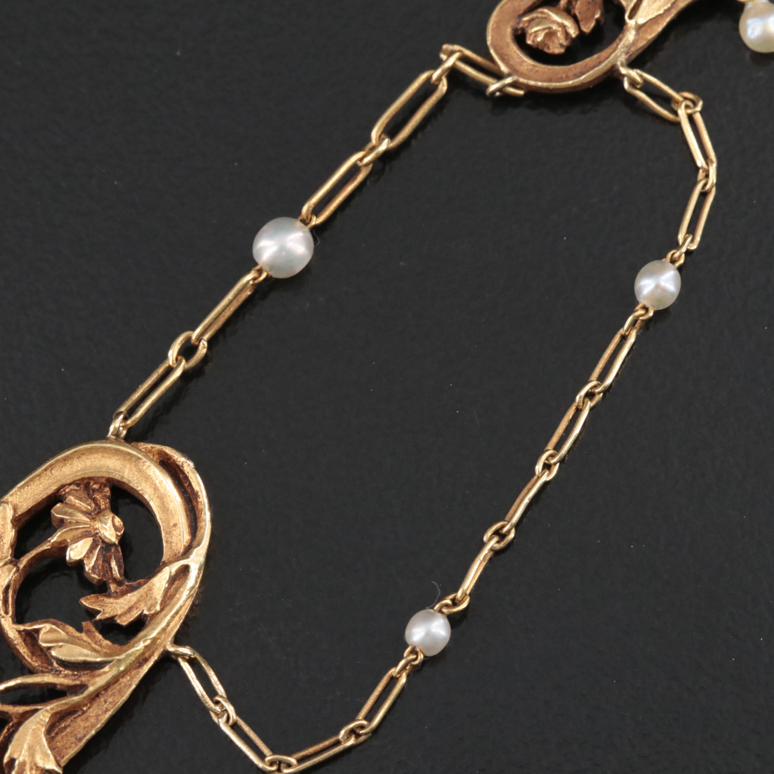 French Art Nouveau 18K Floral Festoon Necklace, Antique