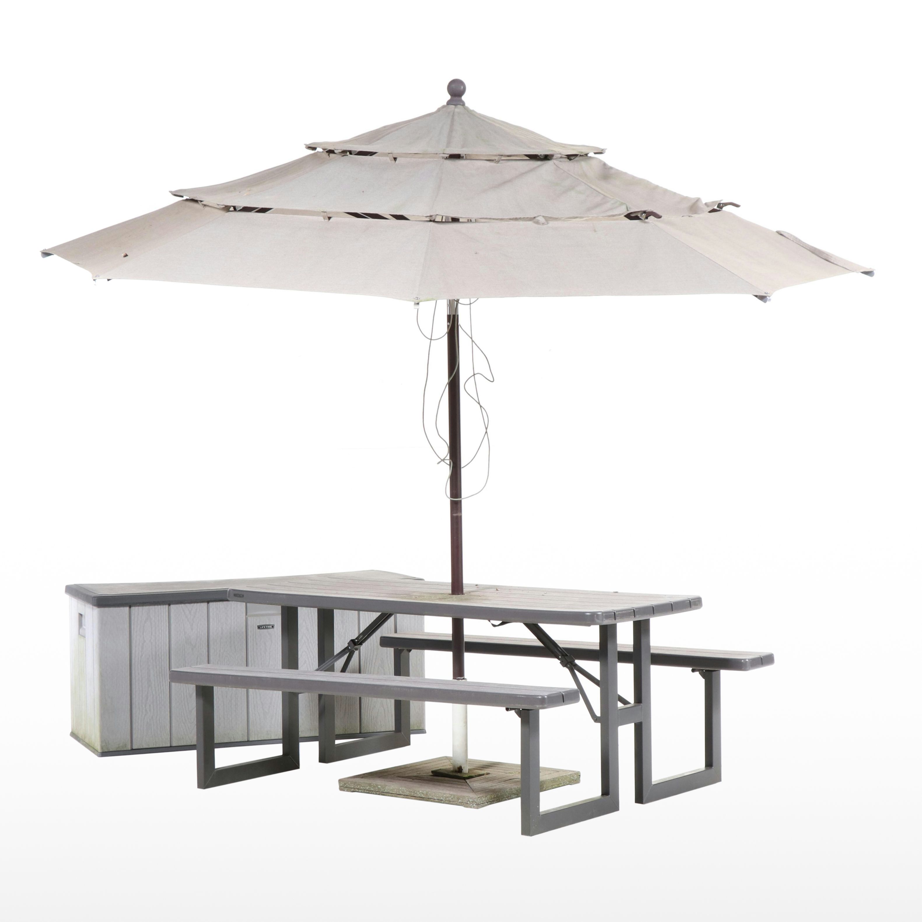 Lifetime Contemporary Patio Picnic Table, Umbrella, and Storage Chest