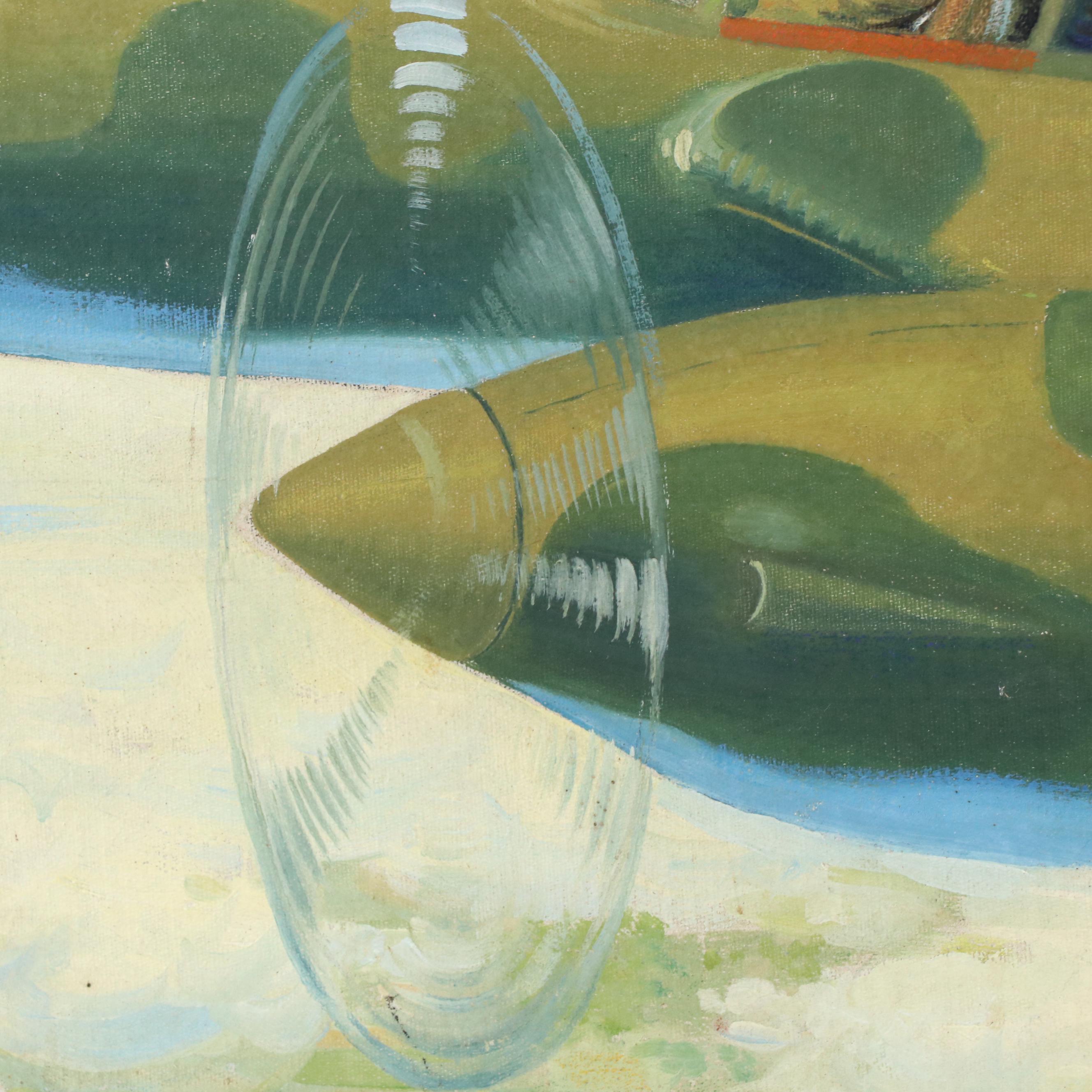 Rene D. Grove Oil Painting of Military Aviation Scene, 1942