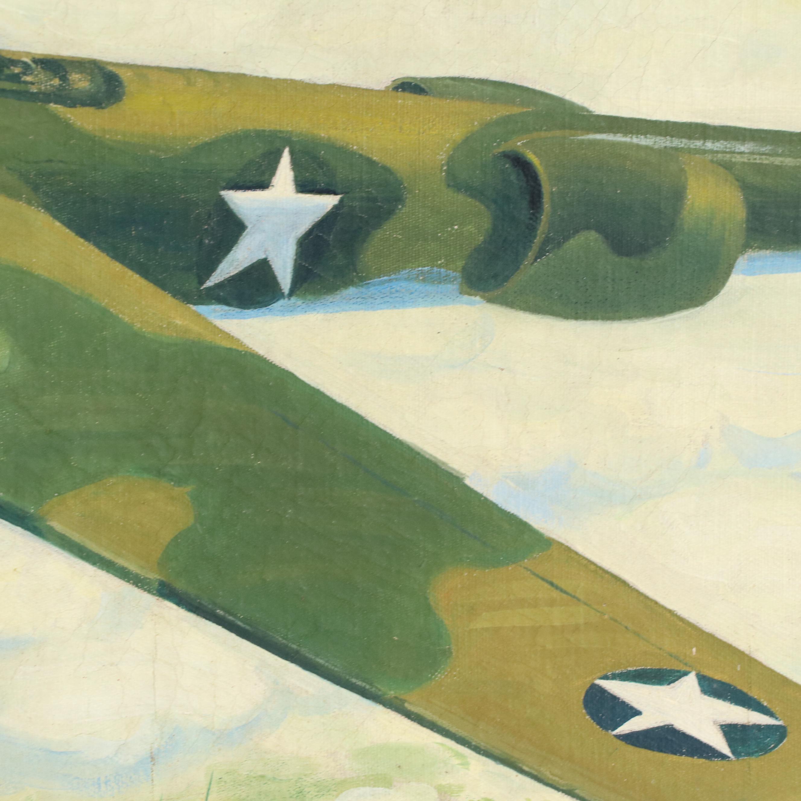Rene D. Grove Oil Painting of Military Aviation Scene, 1942