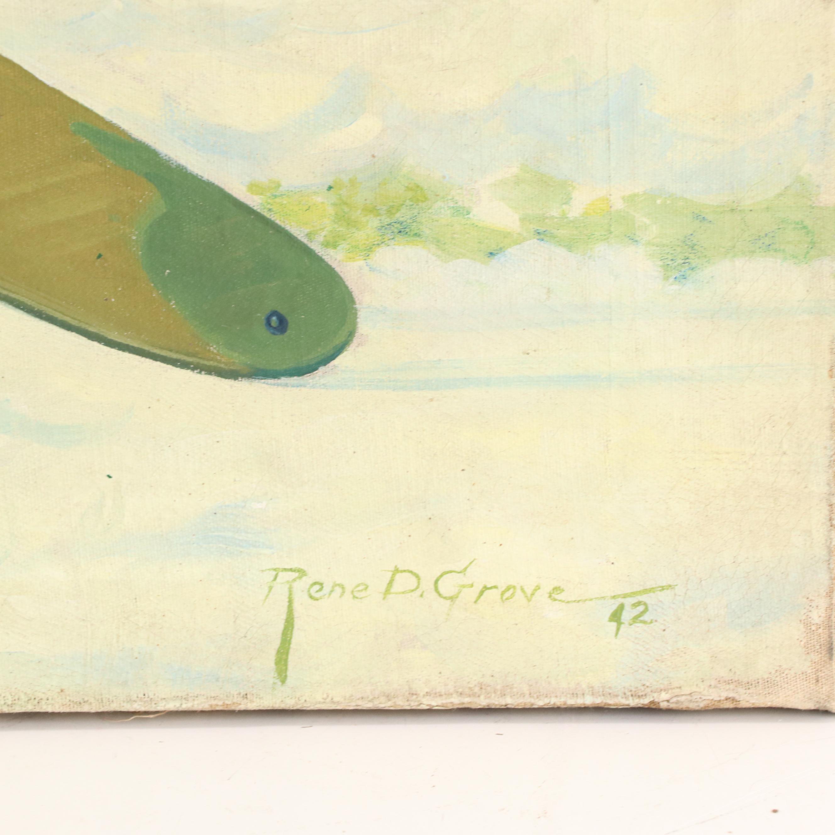 Rene D. Grove Oil Painting of Military Aviation Scene, 1942