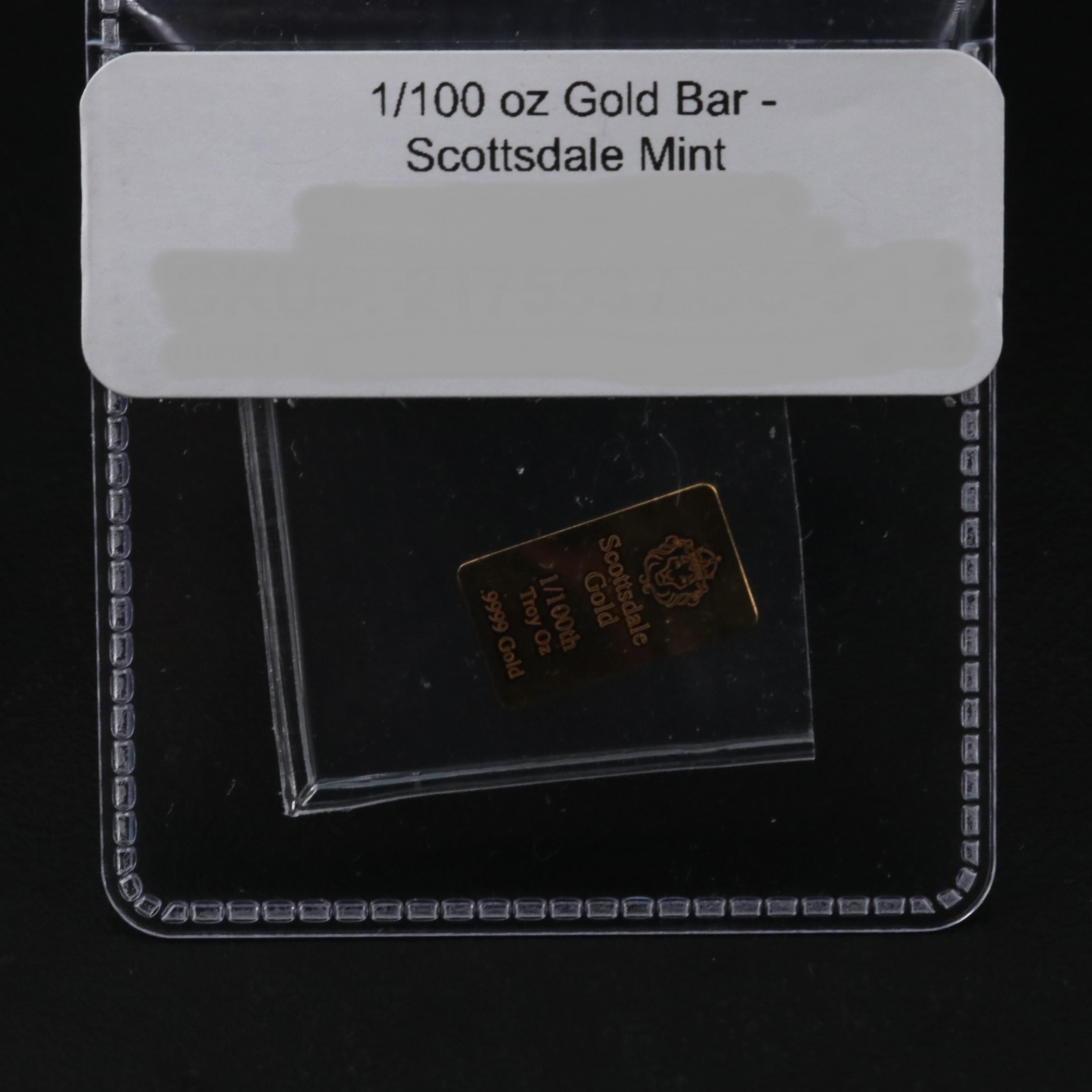 1/100th Ounce  Bar of .9999 Gold