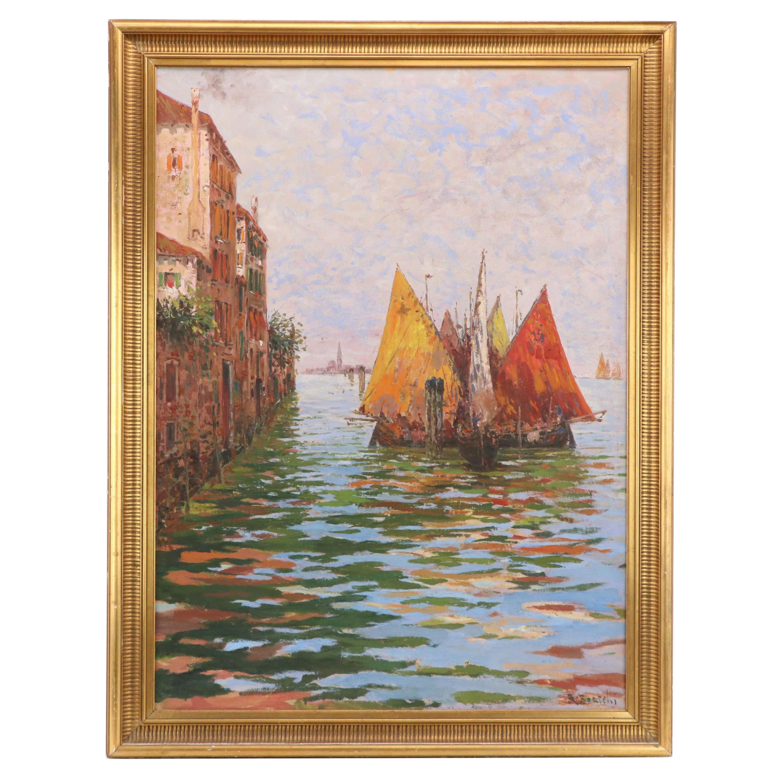 Landscape Oil Painting of Venetian Canal Scene