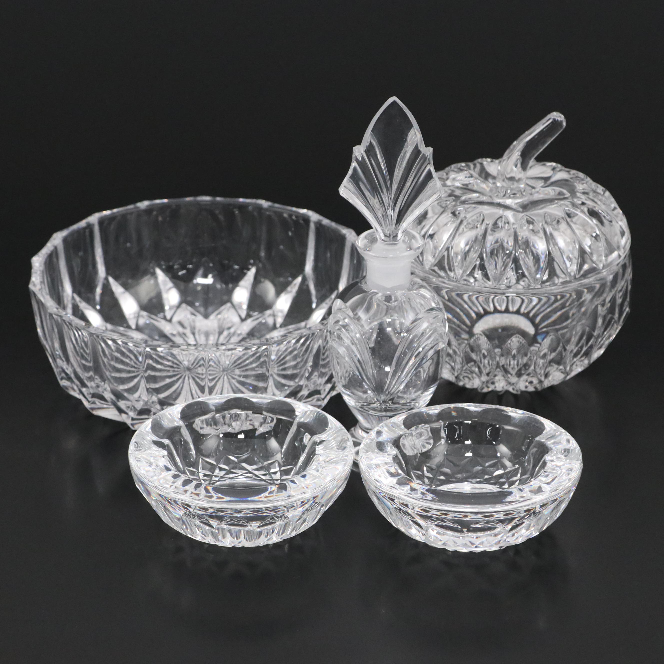 Waterford Crystal Ashtrays, Gorham Crystal Apple Box with Perfume Bottle & Bowl