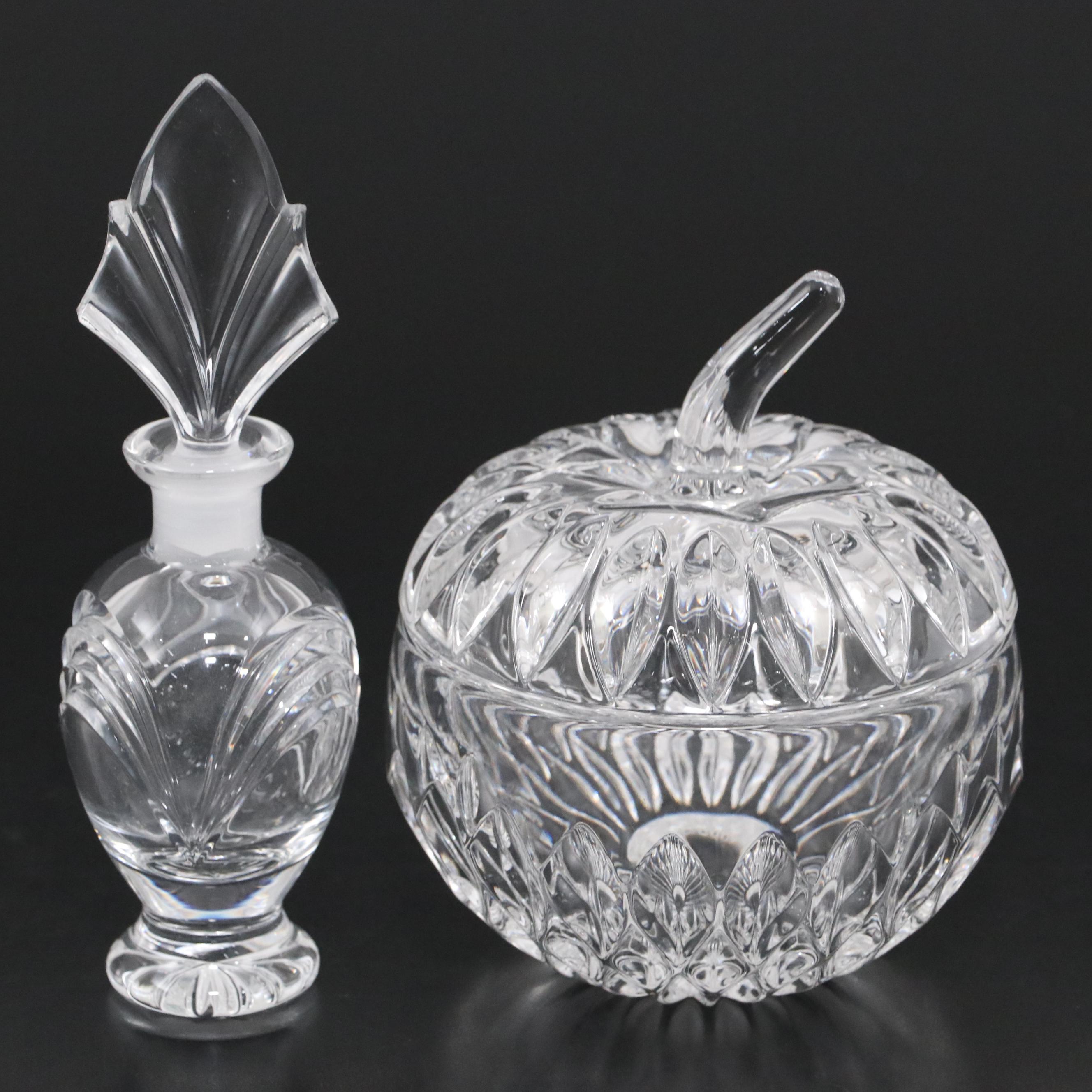 Waterford Crystal Ashtrays, Gorham Crystal Apple Box with Perfume Bottle & Bowl