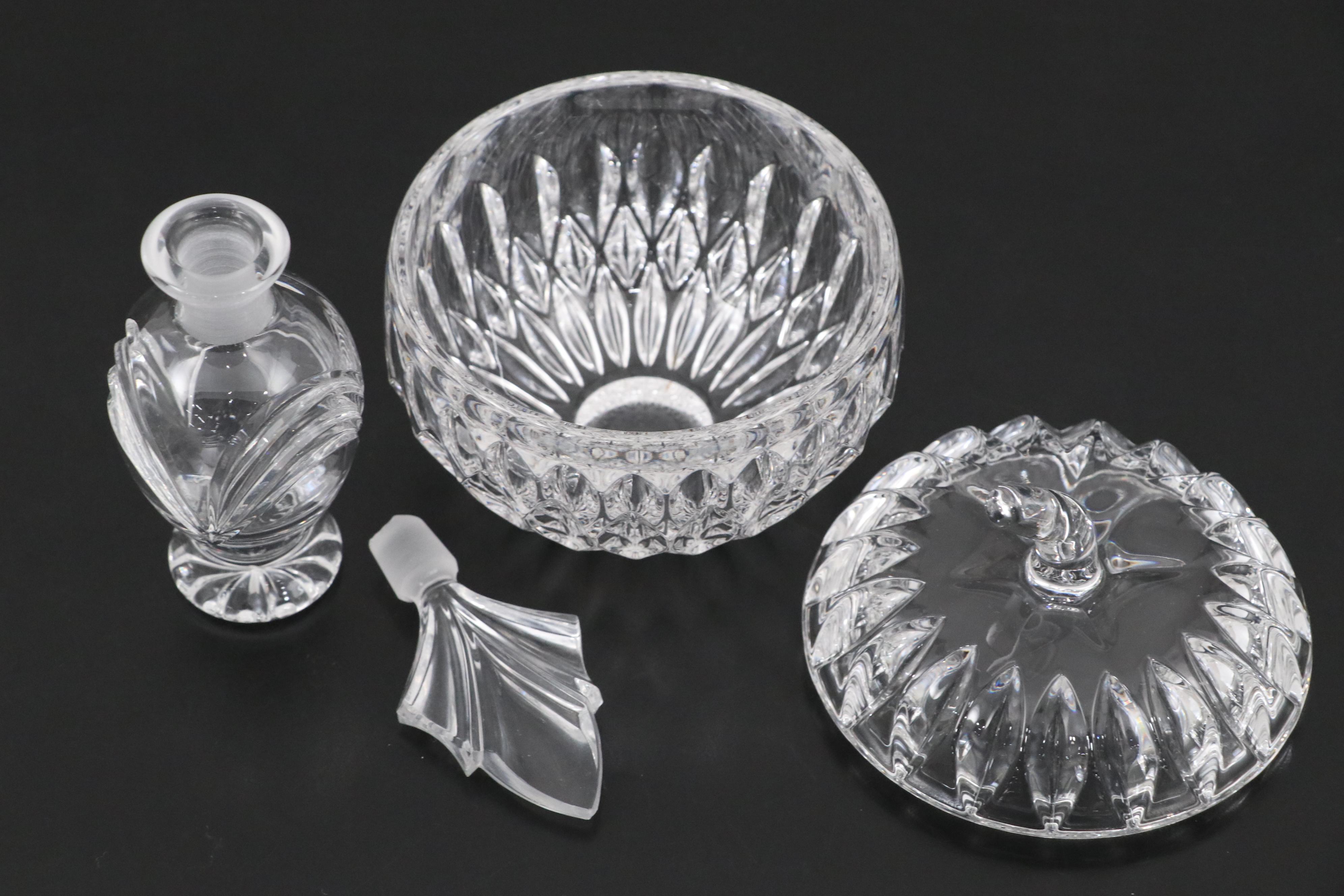 Waterford Crystal Ashtrays, Gorham Crystal Apple Box with Perfume Bottle & Bowl