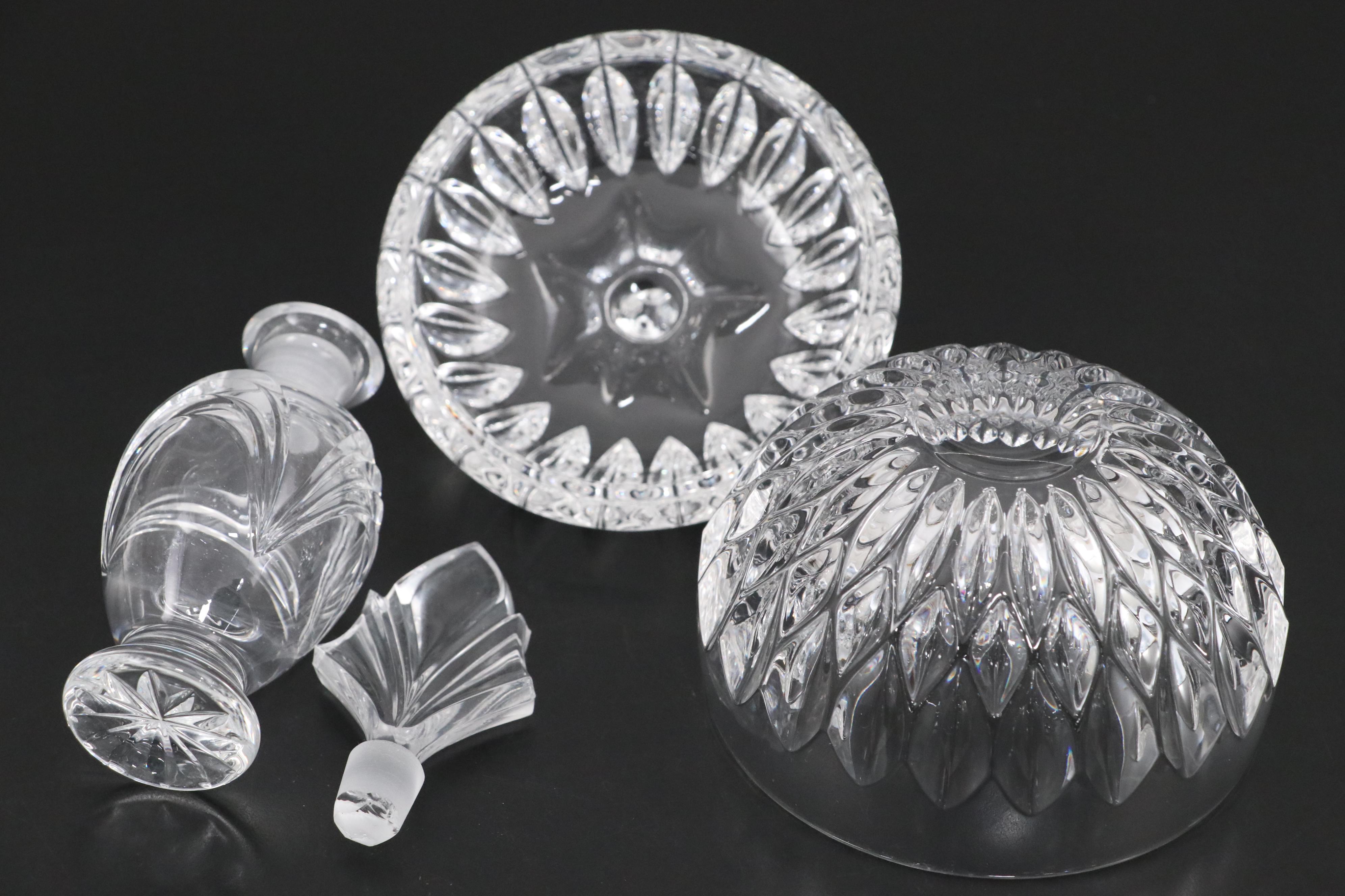 Waterford Crystal Ashtrays, Gorham Crystal Apple Box with Perfume Bottle & Bowl