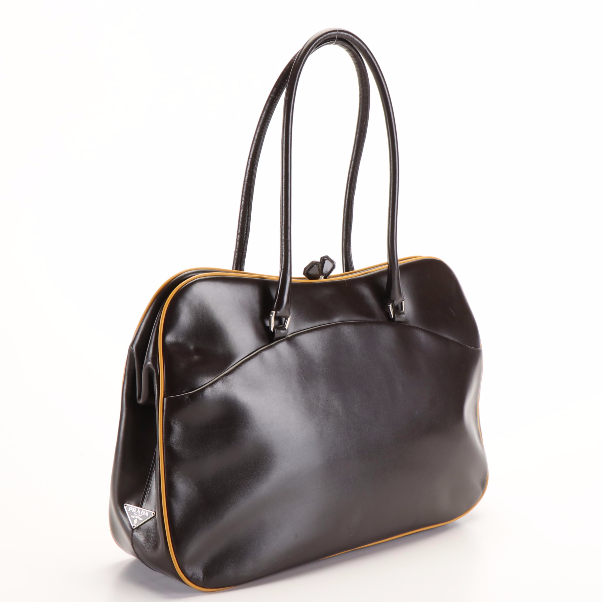 Prada Frame Bag in Brown Vitello Leather
