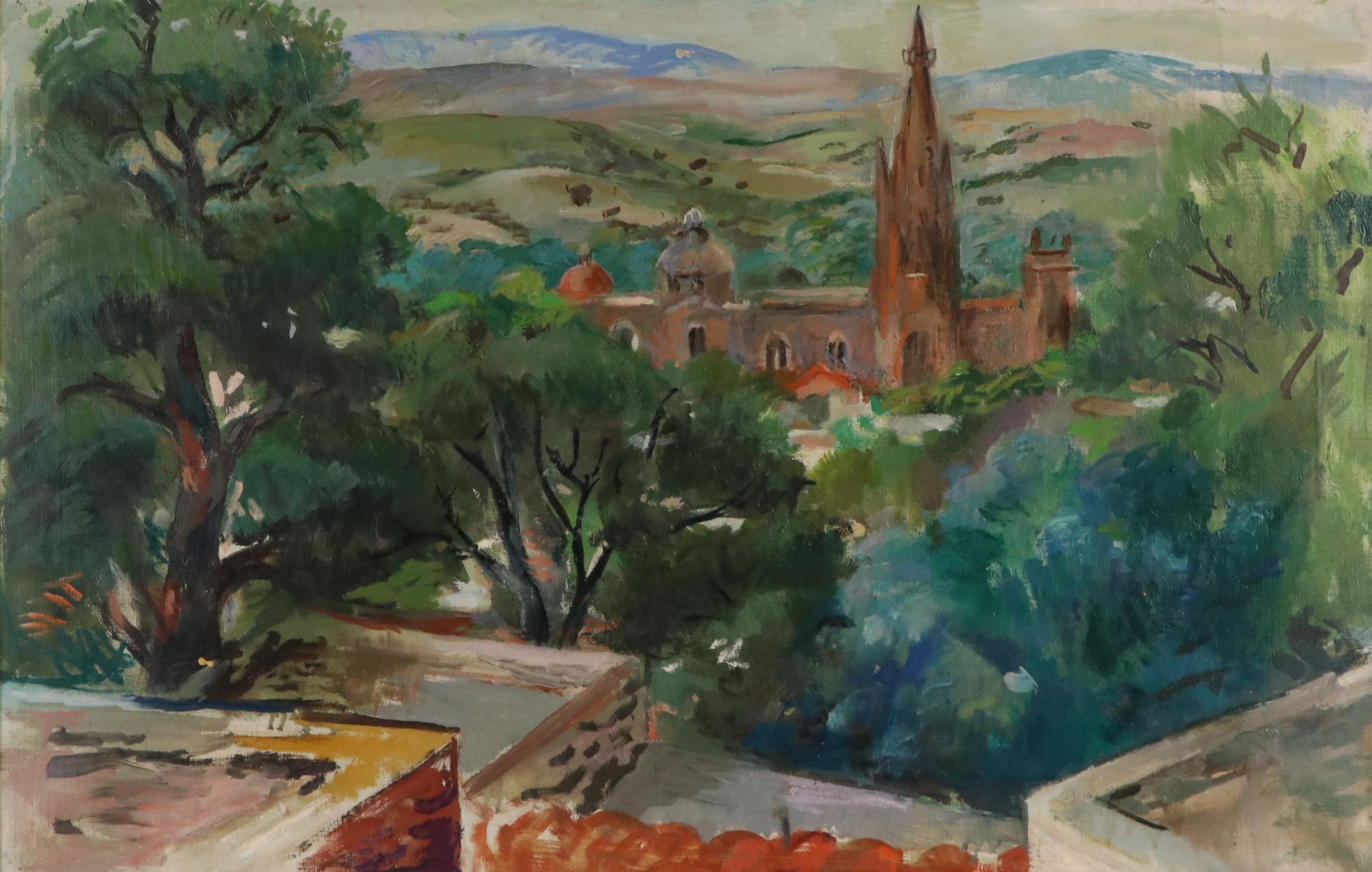 Cityscape Oil Painting "Jerusalem Church Israel," 1900