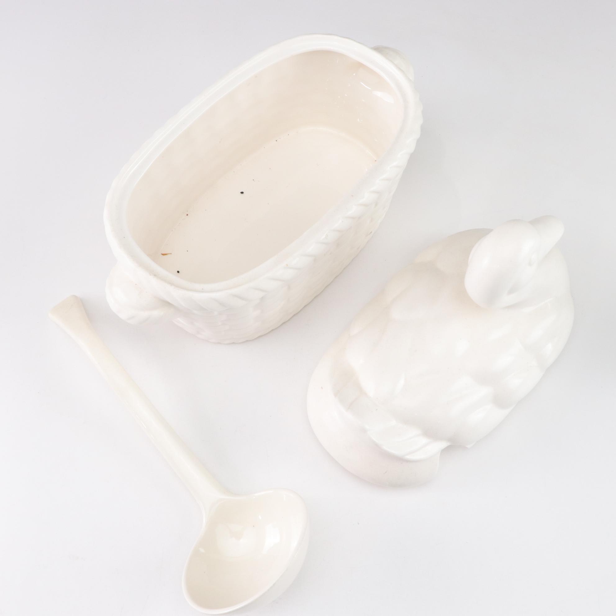 Duck on Basket Tureen with Blue and White Ceramics