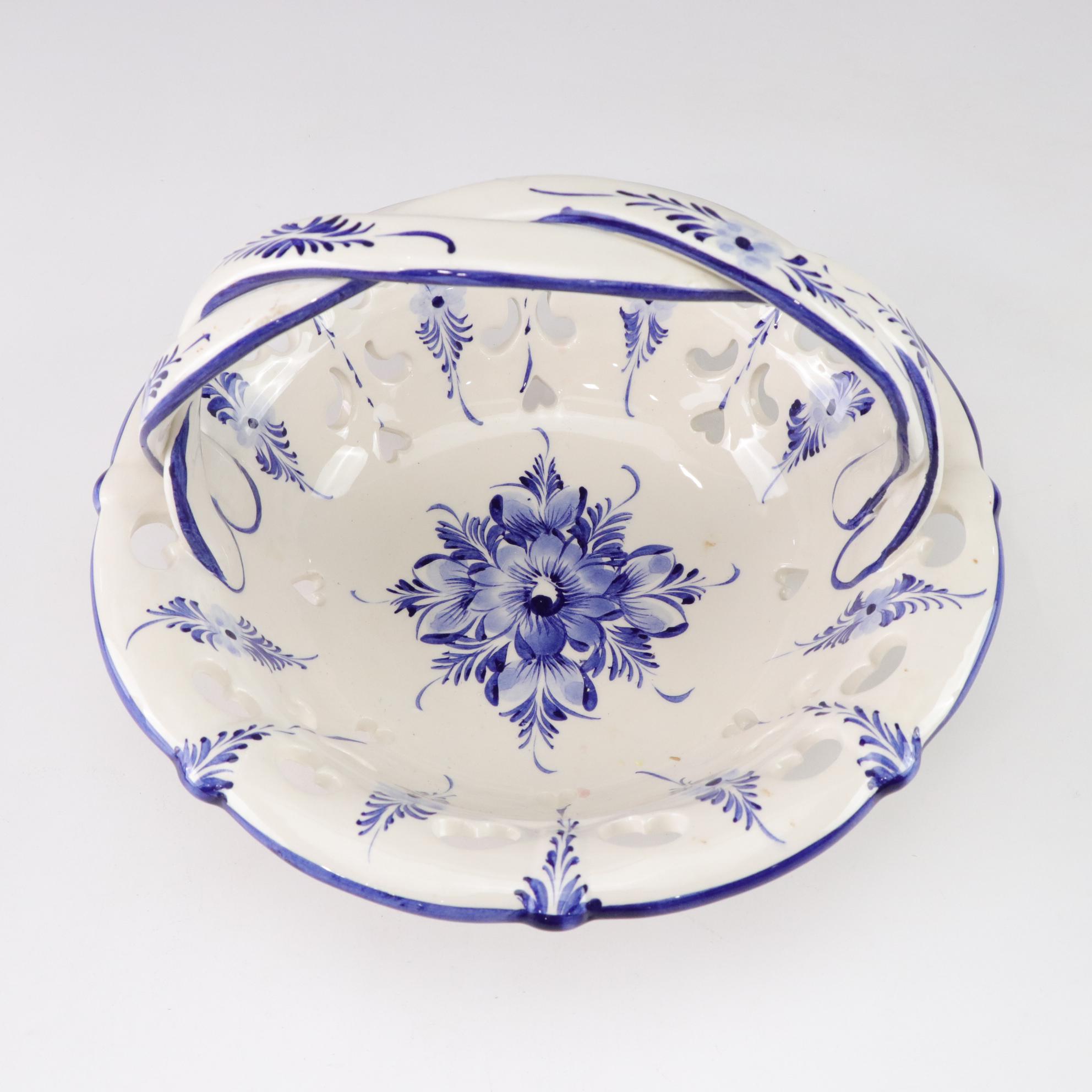 Duck on Basket Tureen with Blue and White Ceramics