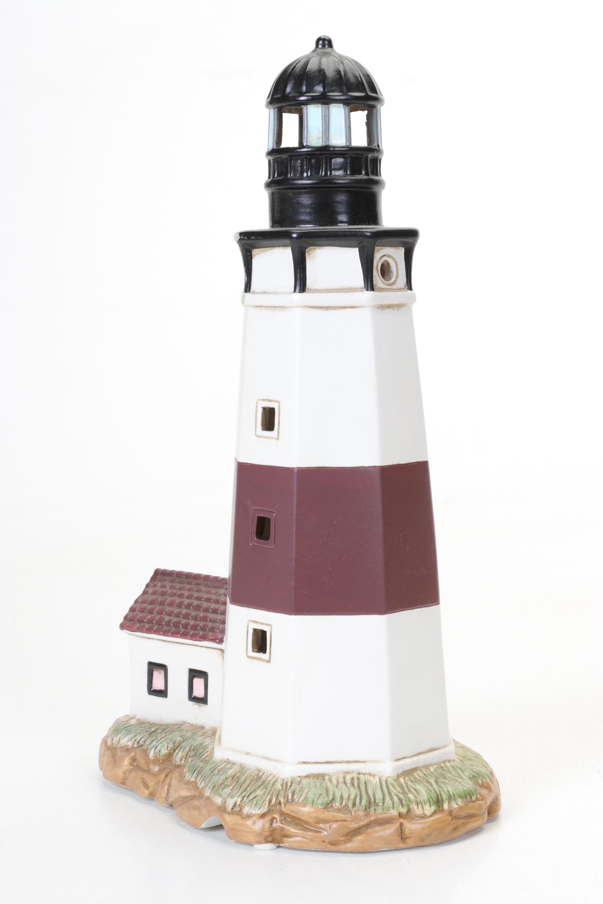 George Z Lefton Ceramic Montauk Lighthouse Lamp Base With Other Lighthouse
