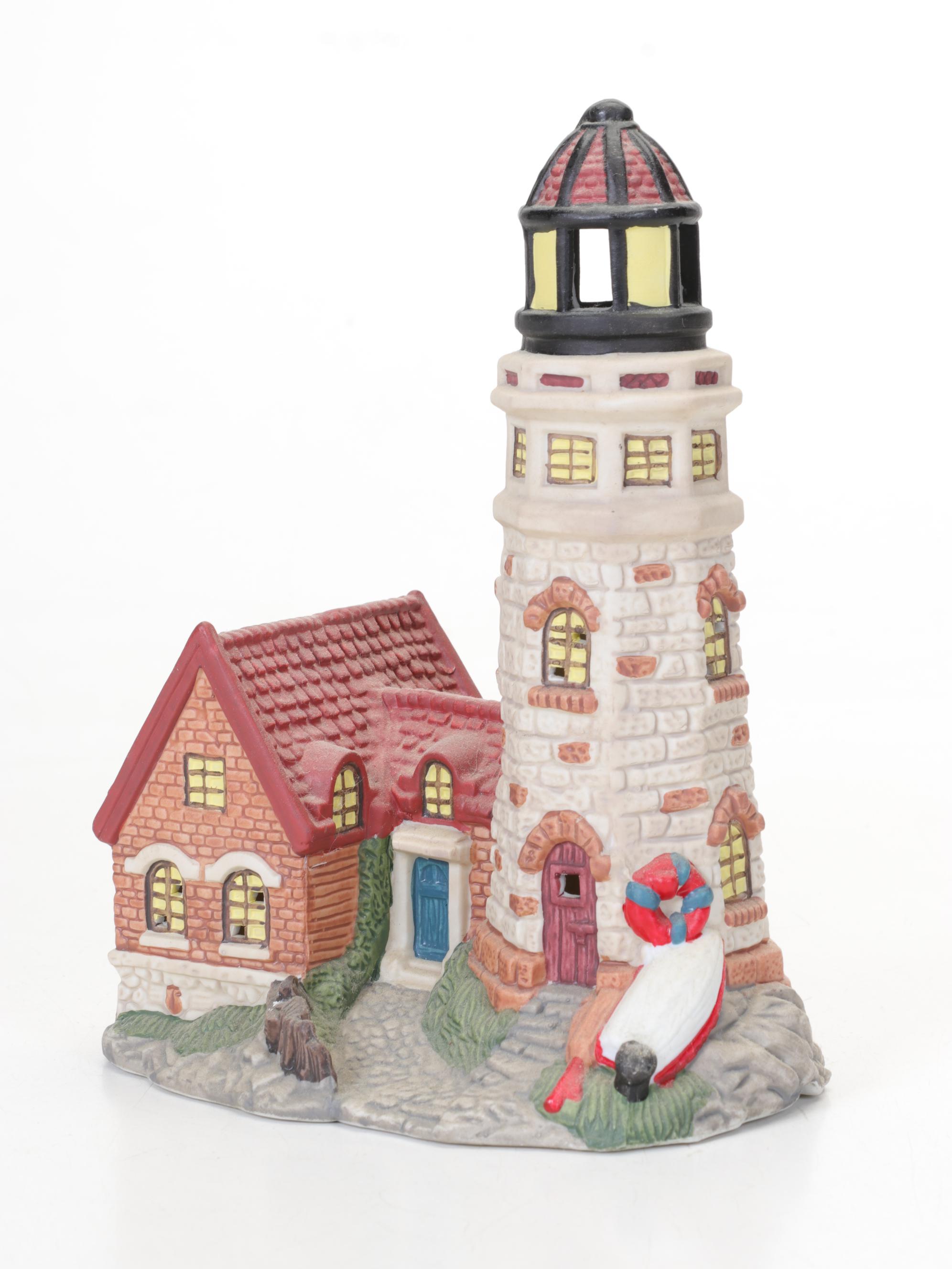George Z Lefton Ceramic Montauk Lighthouse Lamp Base With Other Lighthouse