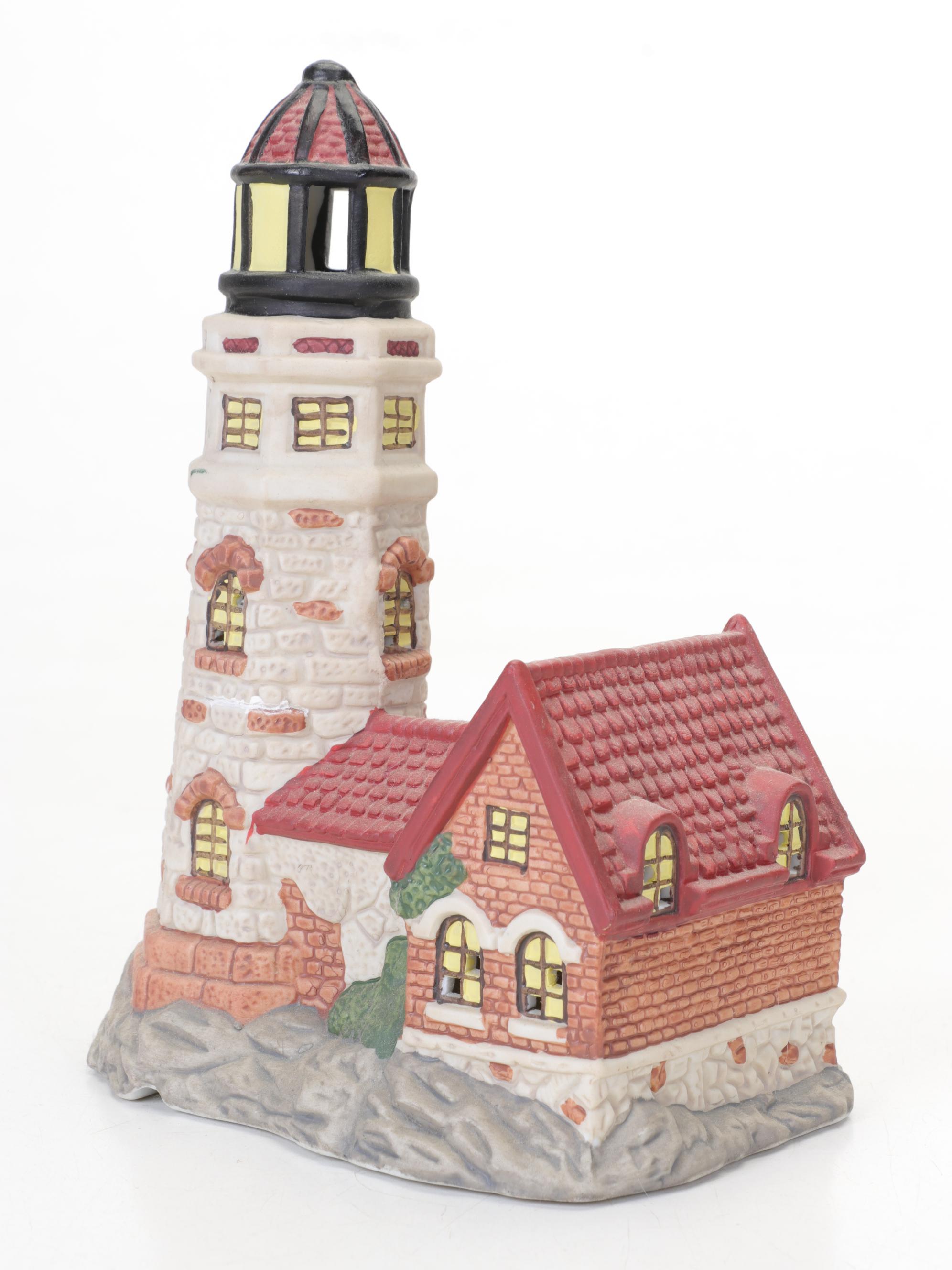 George Z Lefton Ceramic Montauk Lighthouse Lamp Base With Other Lighthouse