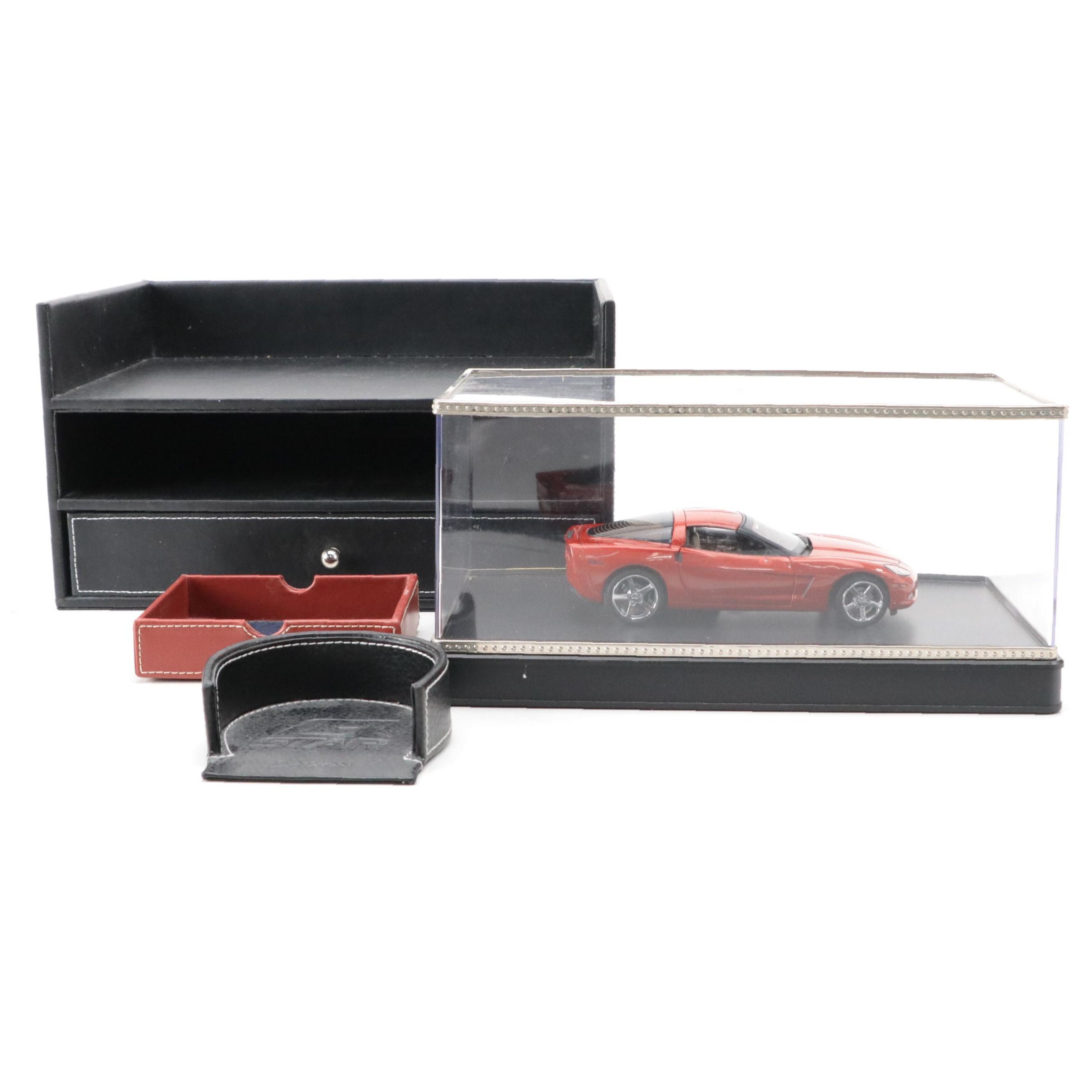 Franklin Mint Diecast 2005 Corvette Model with T.J Maxx Desk Organizer and More