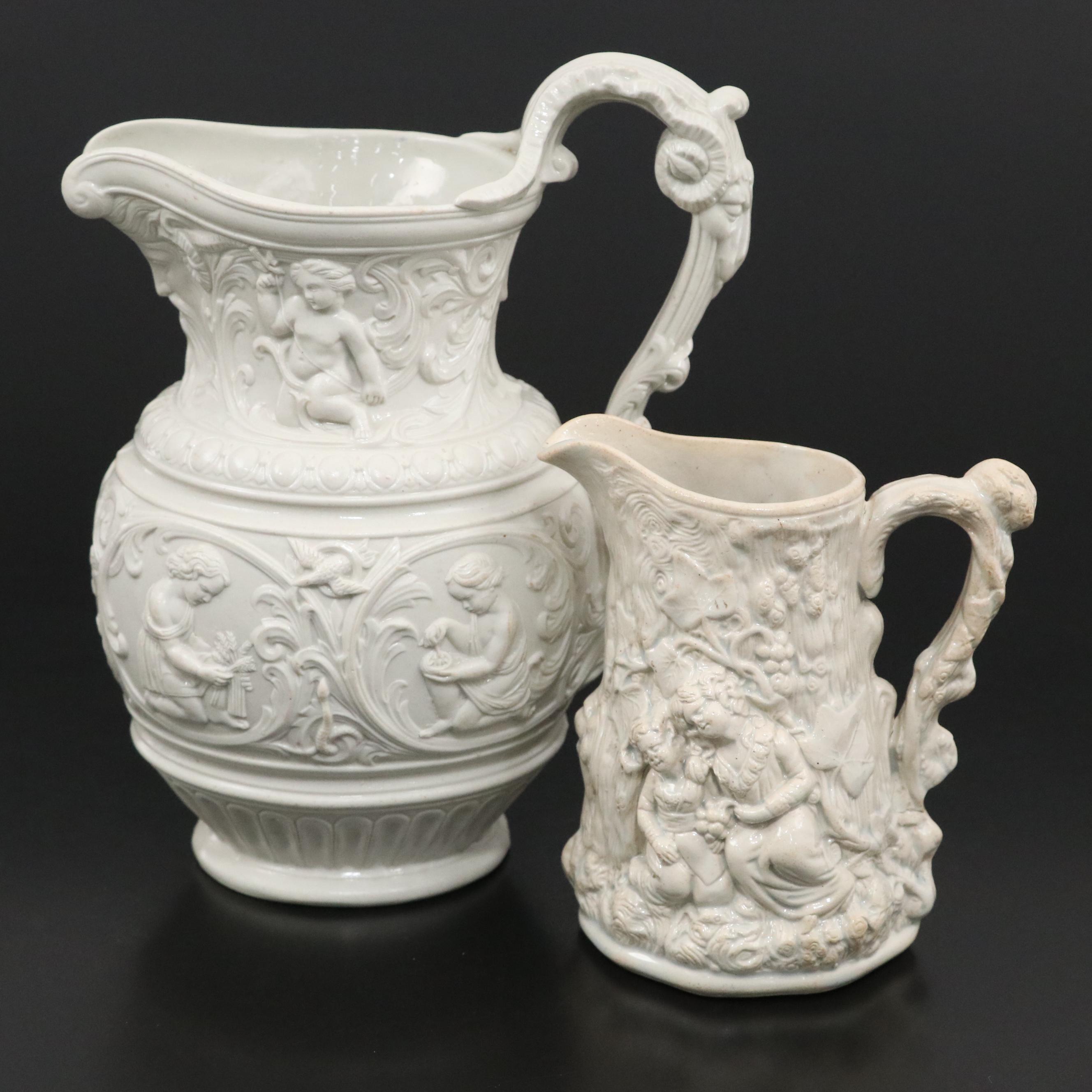 Pinder Bourne Babes in the Woods and Other English Parian Relief Molded Jugs