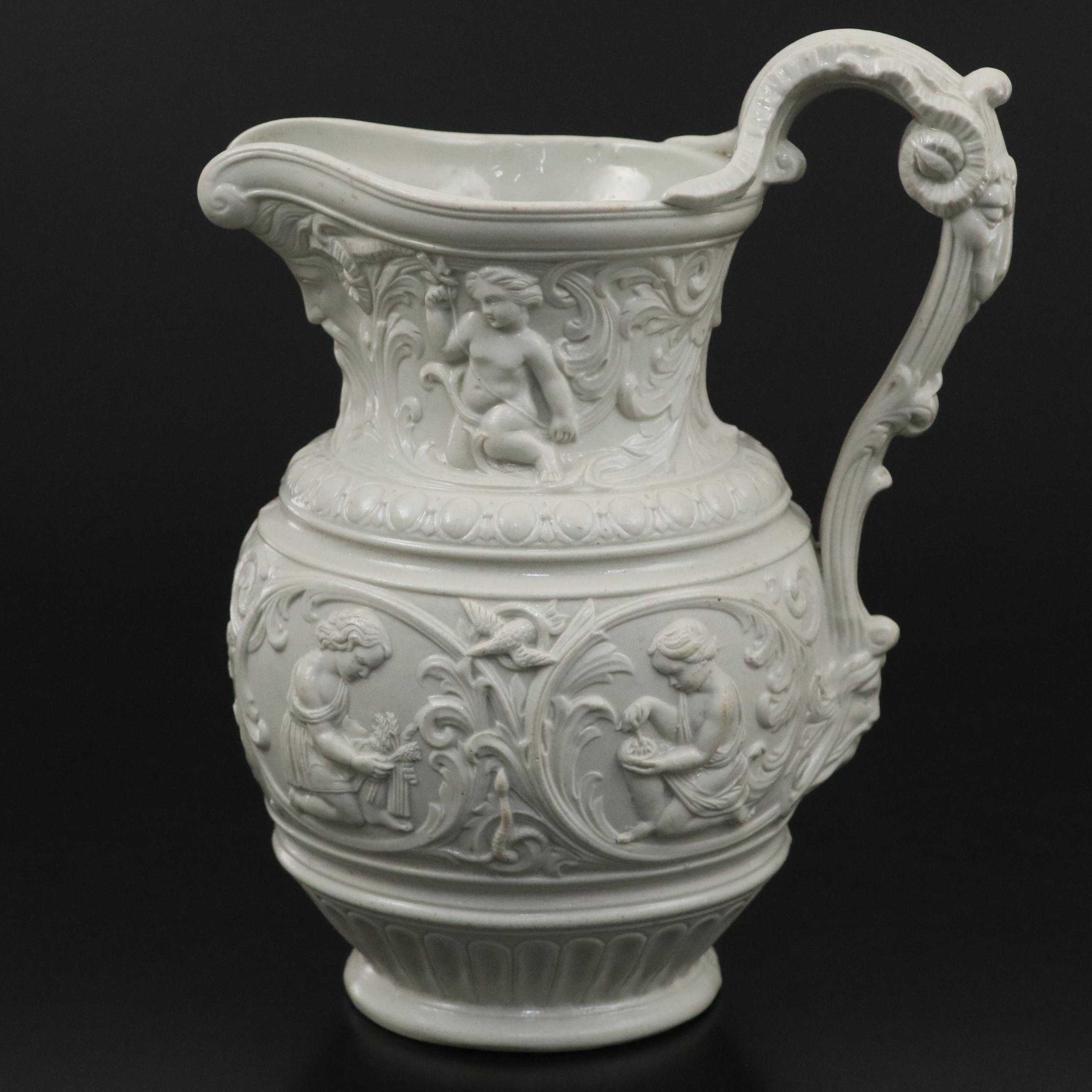 Pinder Bourne Babes in the Woods and Other English Parian Relief Molded Jugs