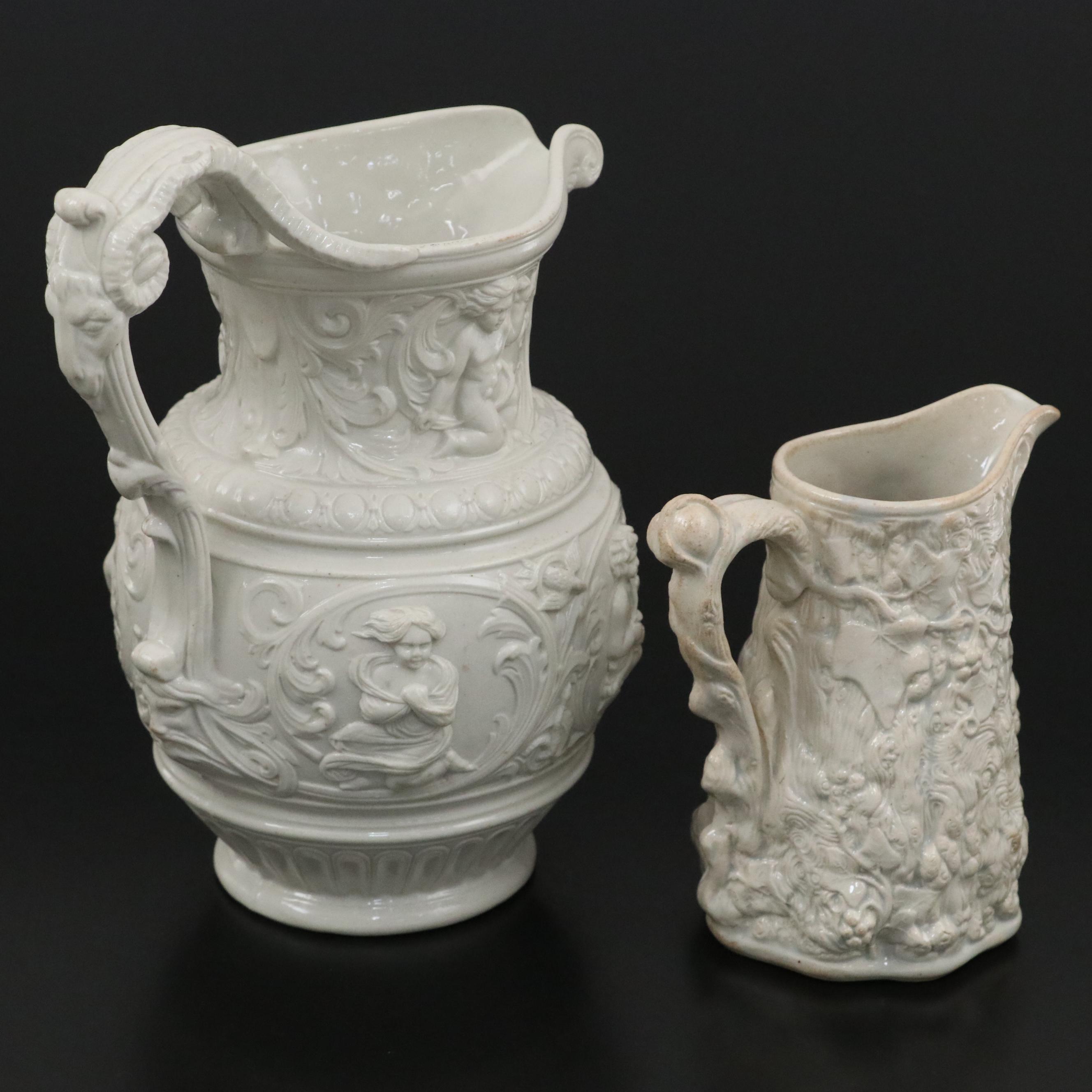 Pinder Bourne Babes in the Woods and Other English Parian Relief Molded Jugs