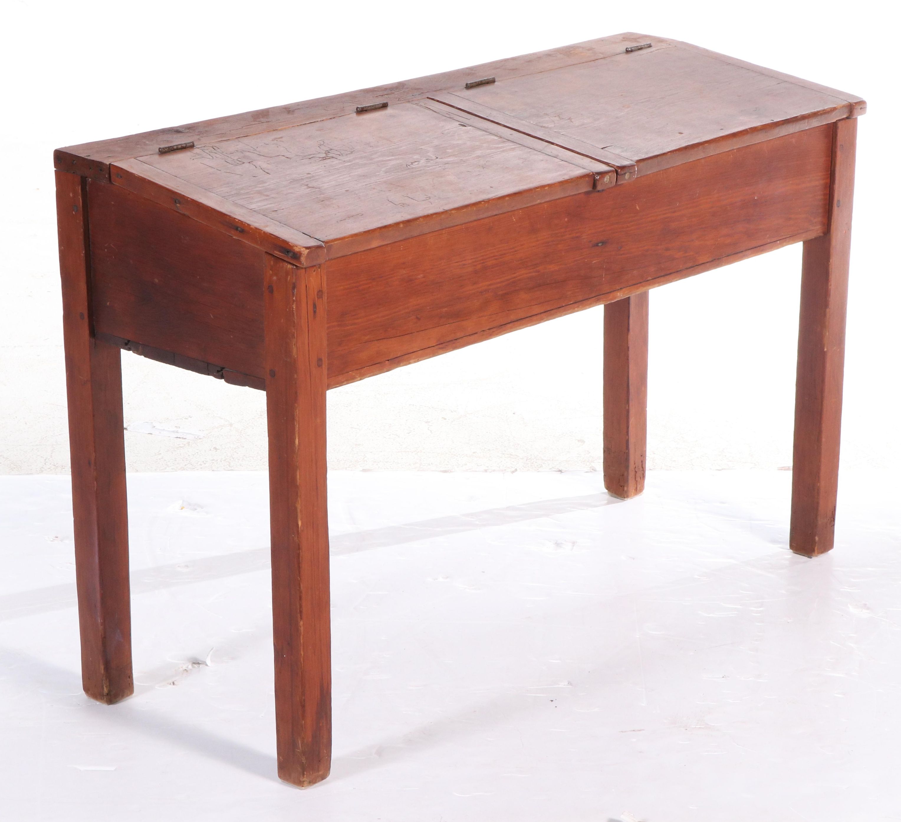 Primitive Style Pine Lift-Top School Desk with Children's Side Chairs