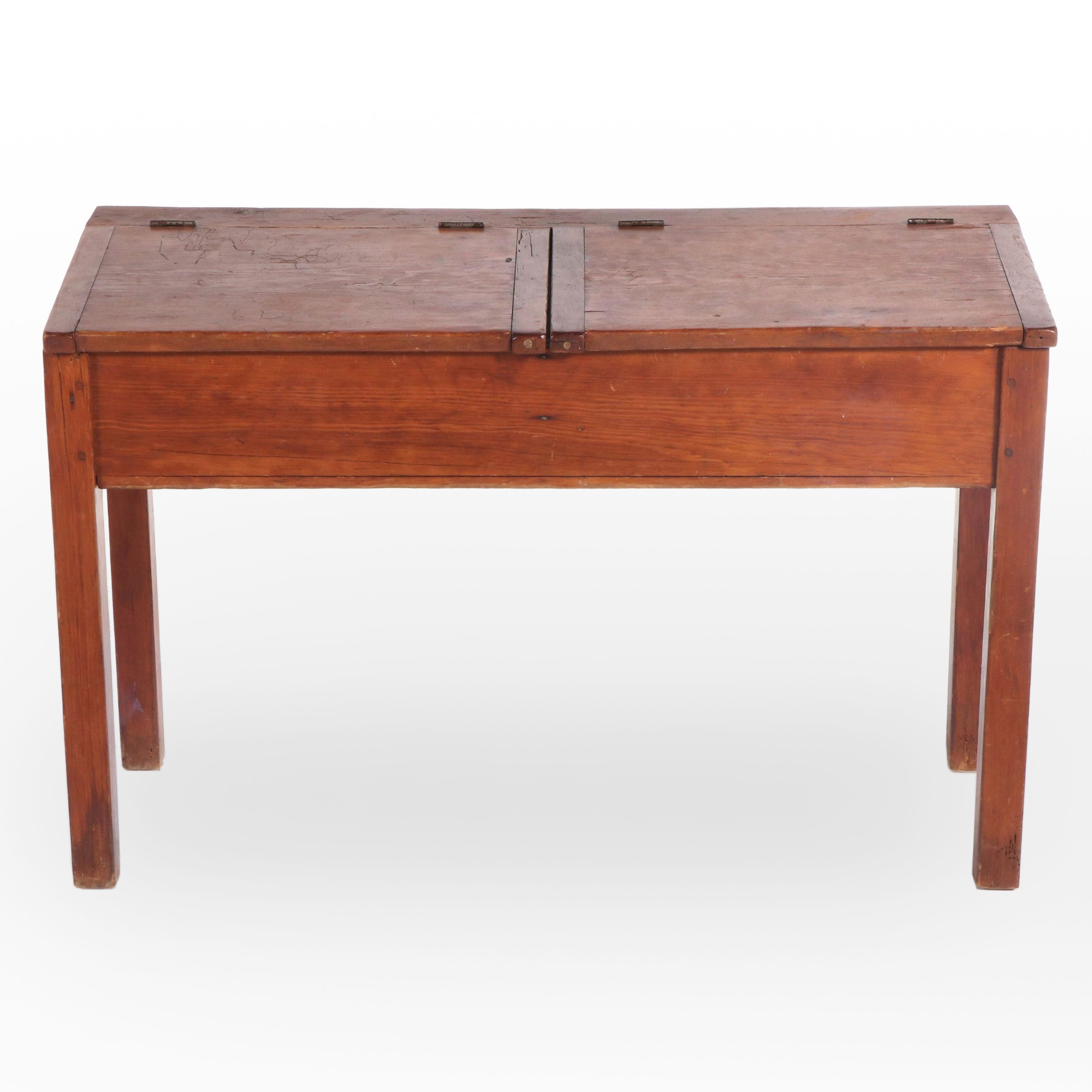 Primitive Style Pine Lift-Top School Desk with Children's Side Chairs
