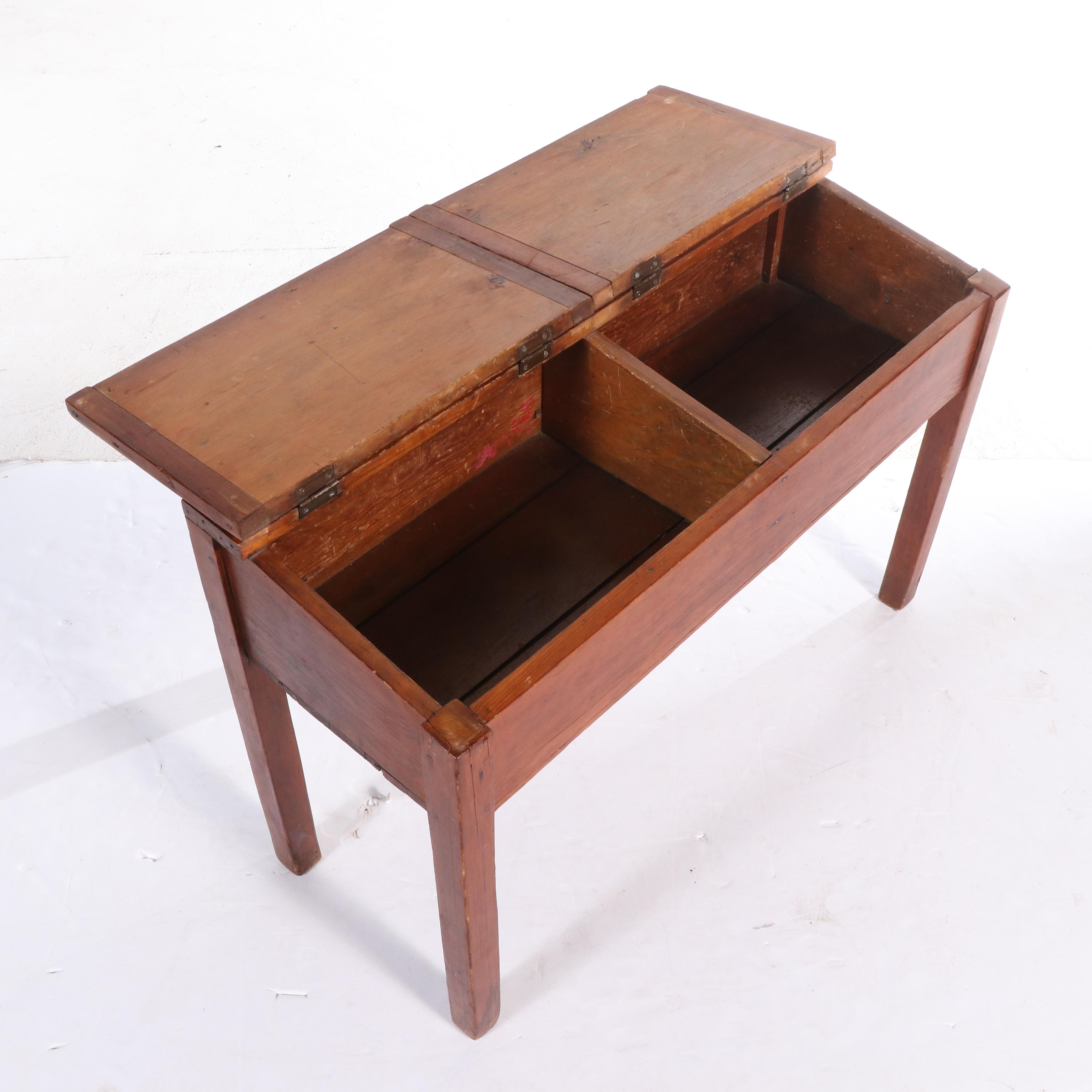 Primitive Style Pine Lift-Top School Desk with Children's Side Chairs