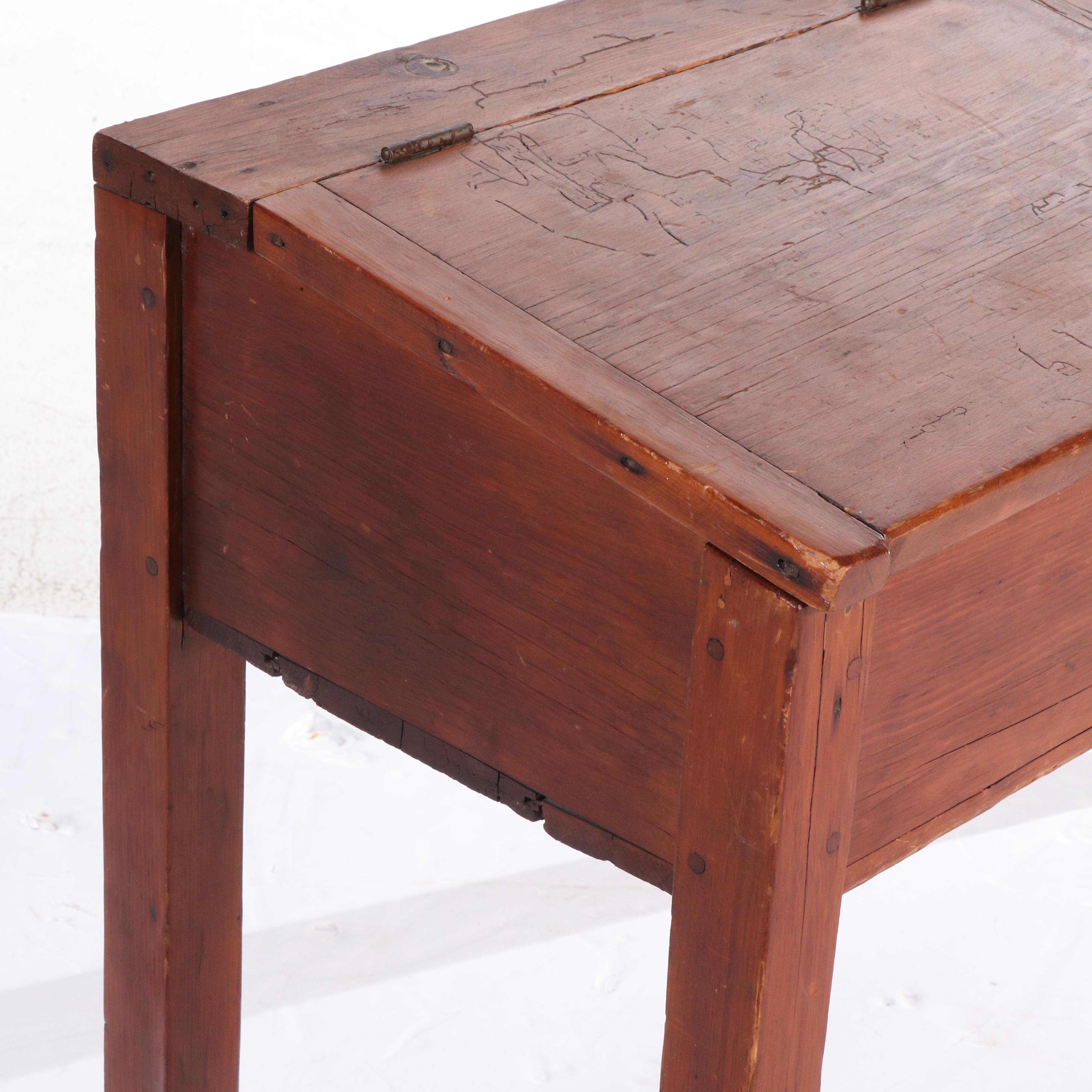 Primitive Style Pine Lift-Top School Desk with Children's Side Chairs