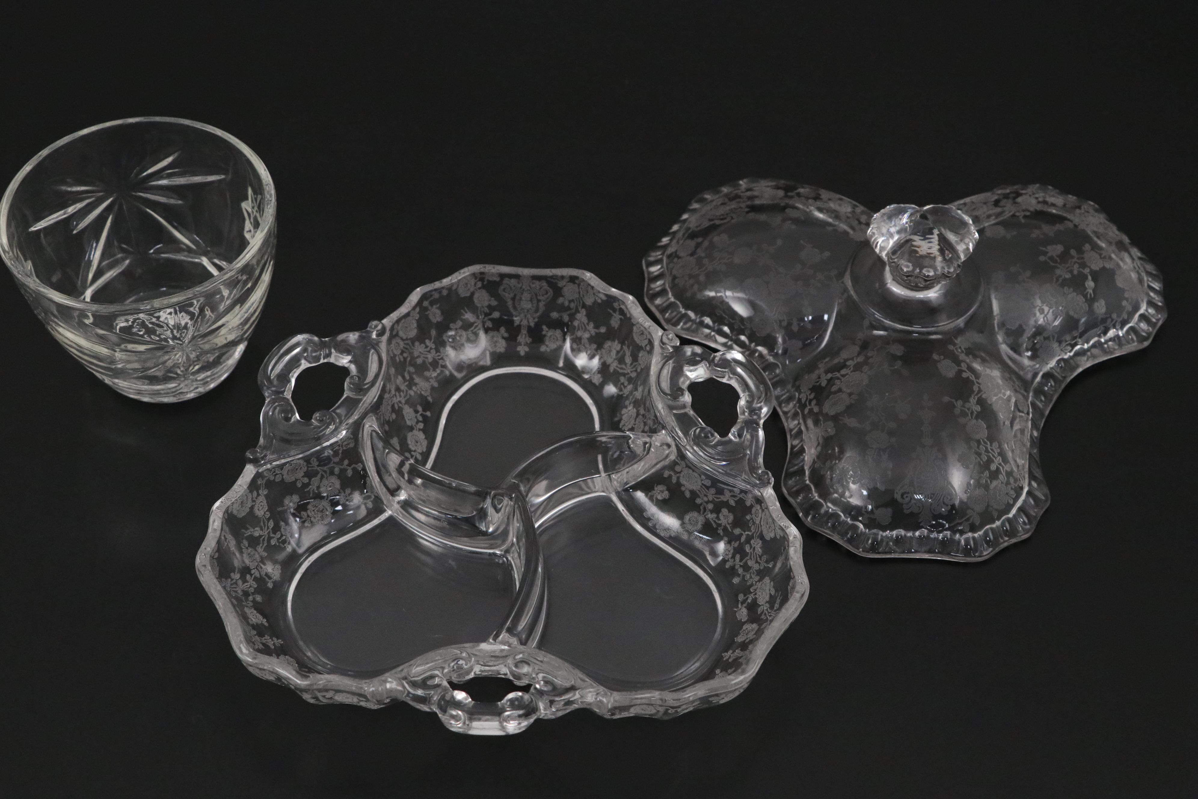 Cambridge "Rose Point Clear" Relish, Lenox "Miramar Collection" Shakers and More