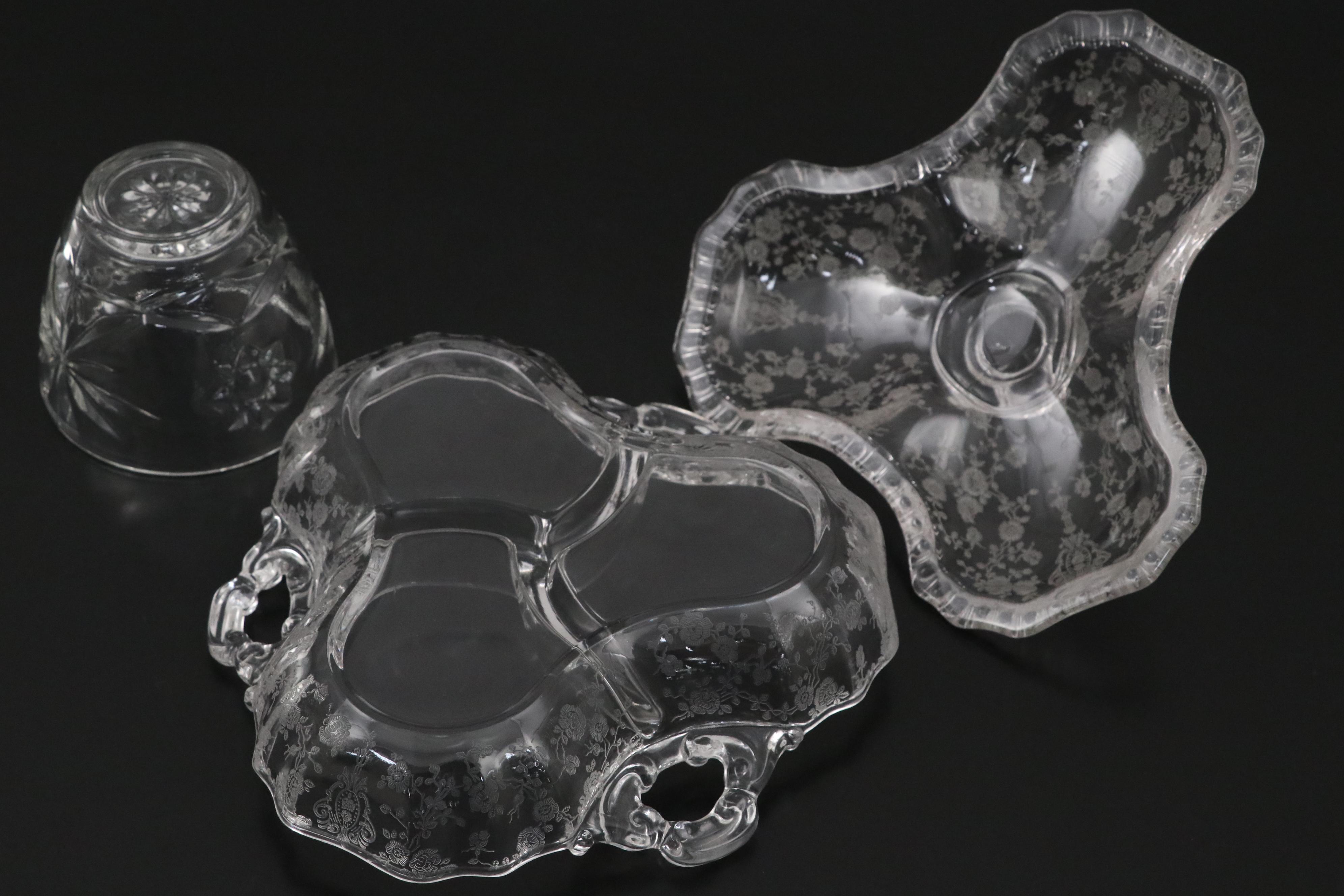 Cambridge "Rose Point Clear" Relish, Lenox "Miramar Collection" Shakers and More