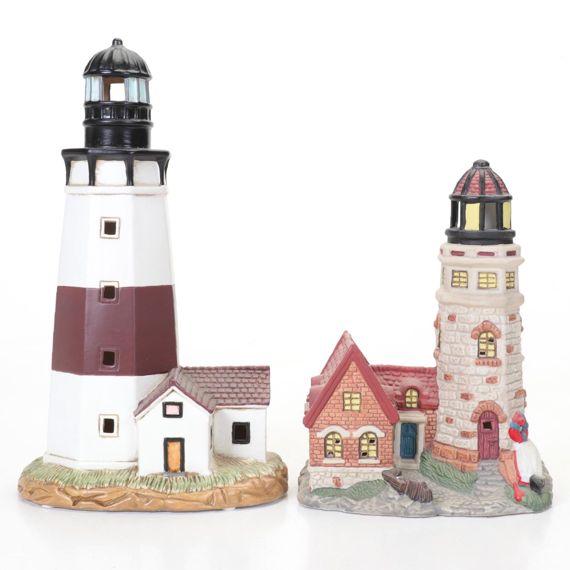 George Z Lefton Ceramic Montauk Lighthouse Lamp Base With Other Lighthouse